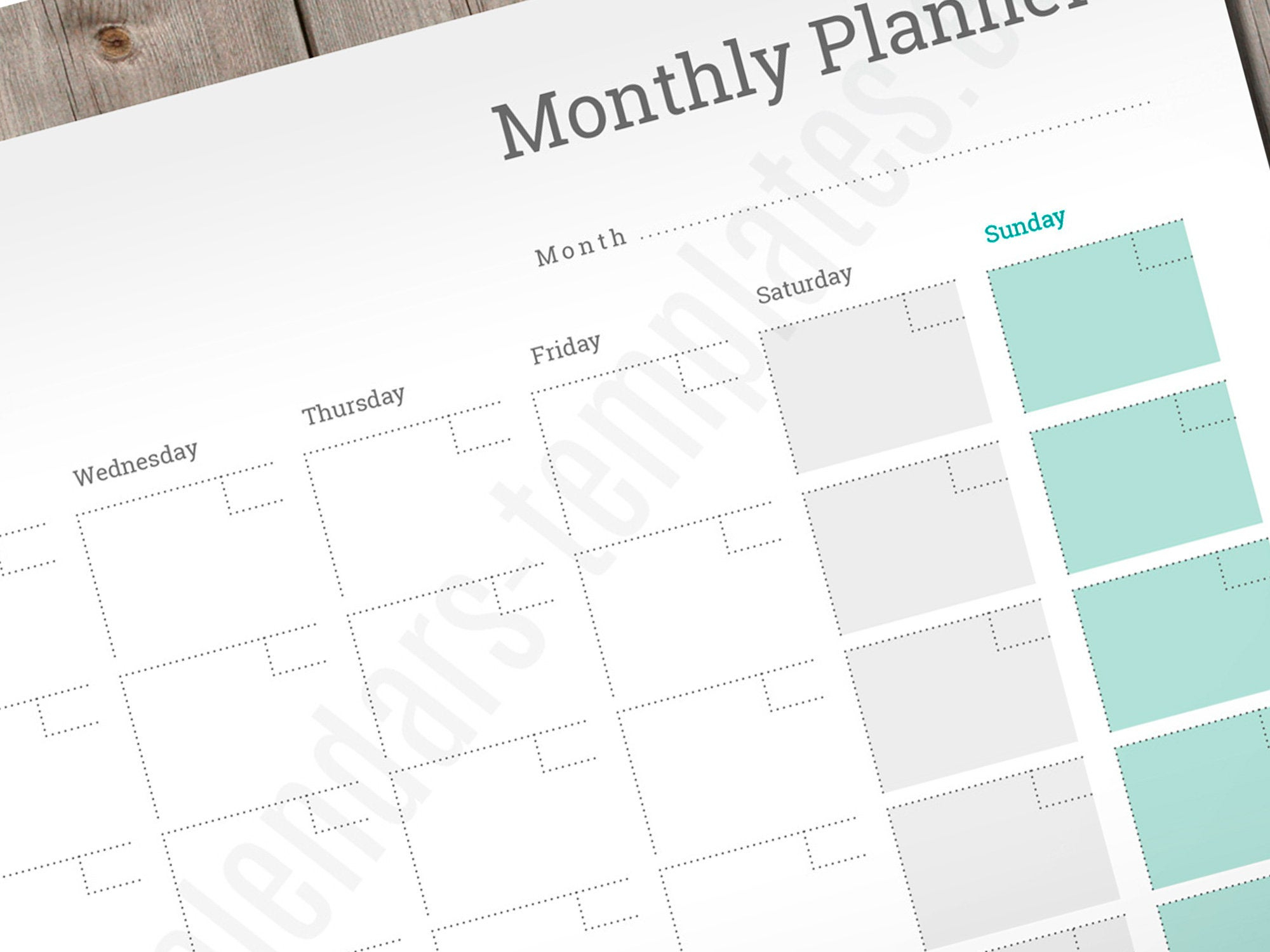Desk Or Wall Blank Printable Monthly Calendar (Pm-W9). Weekly Planner Pad  A2, A3 Size, Pdf Format