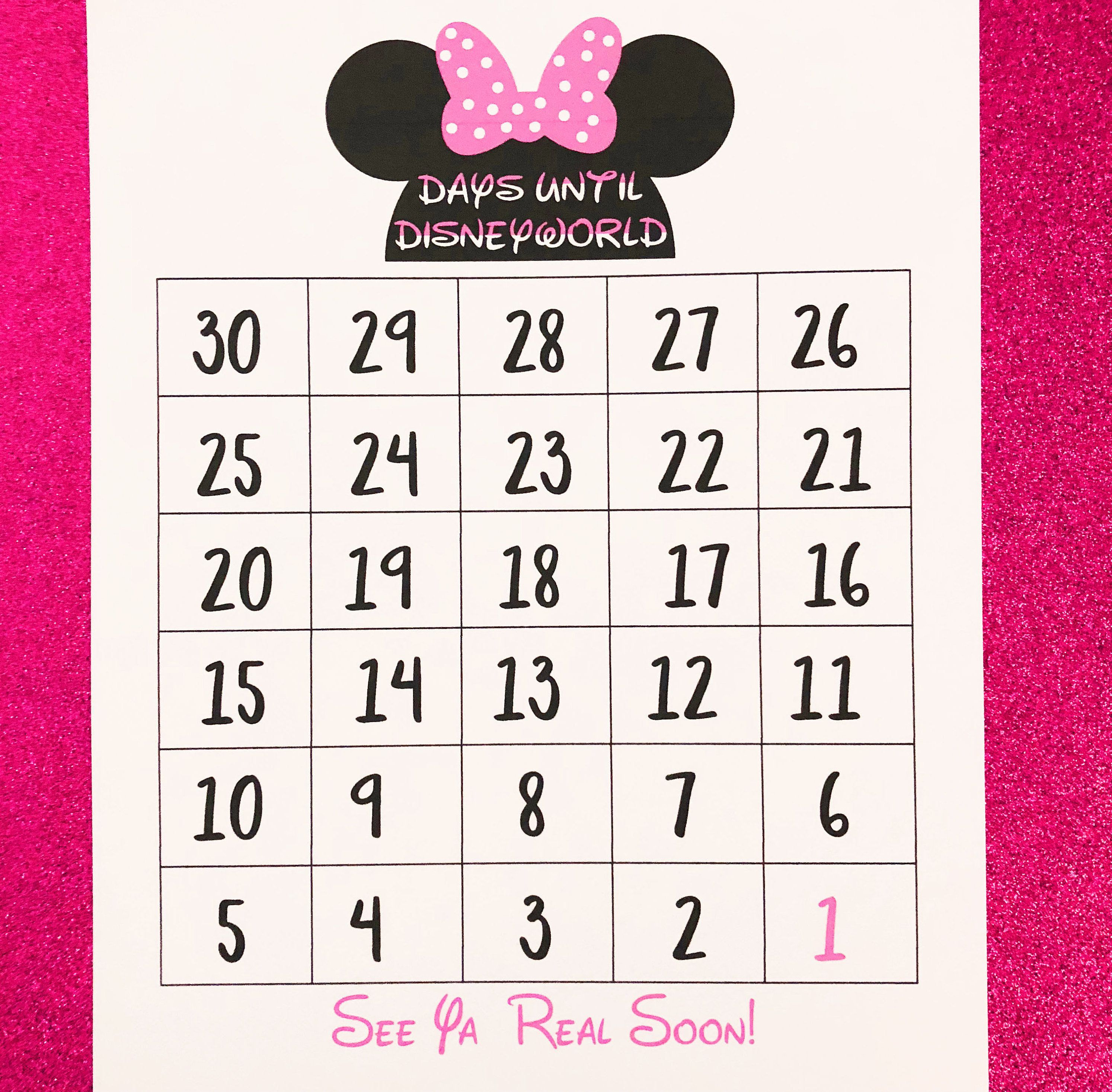 Disney Countdown Calendar, Printable, Disney, Disney World