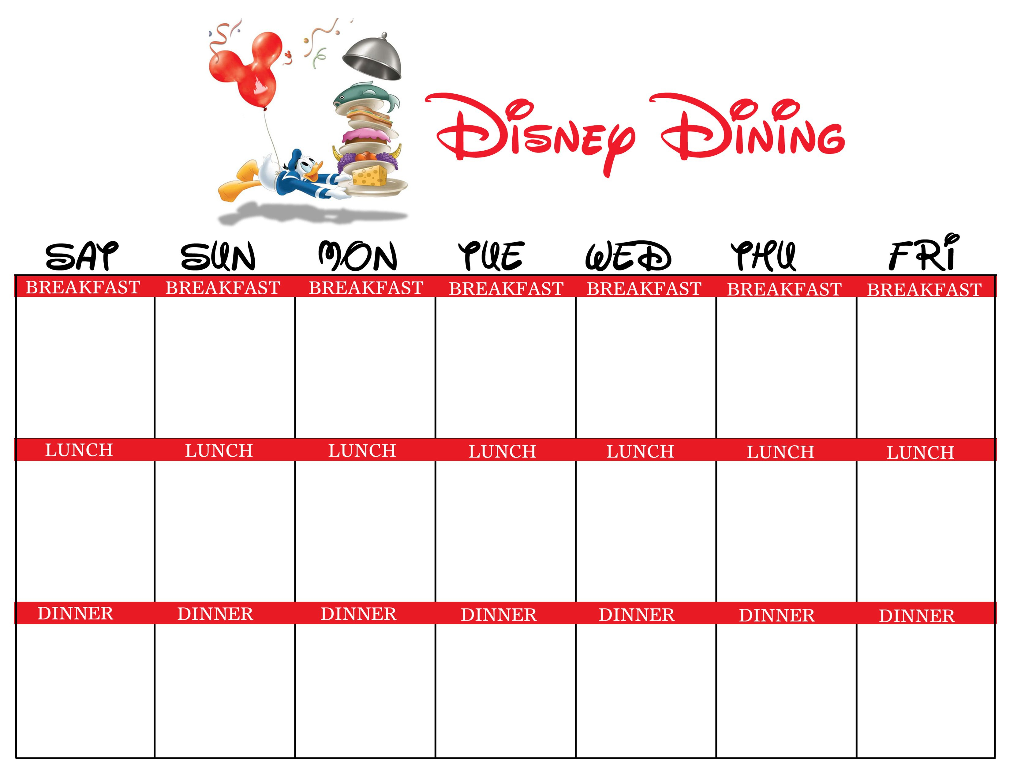 Disney Dining Planner - A Blank Version Of The Chart I Made