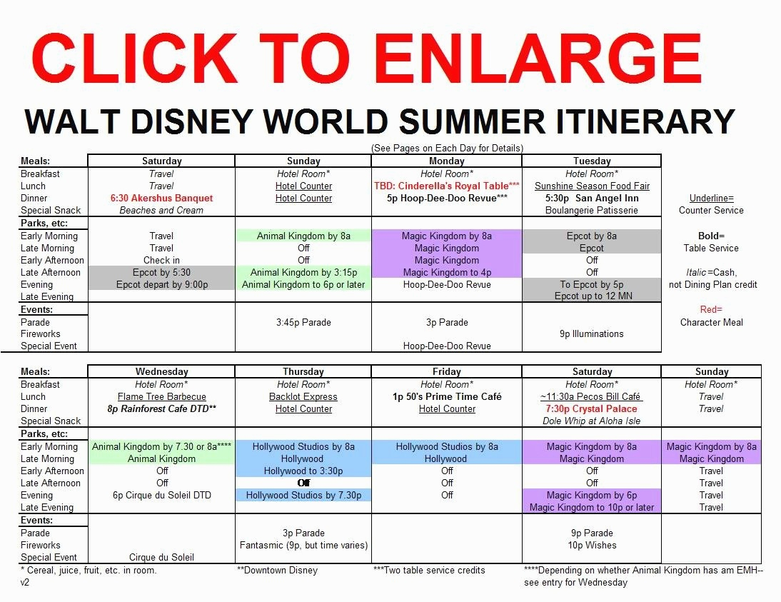 Disney Itinerary Template Word