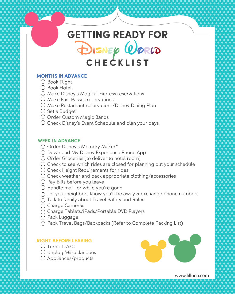Disney World Vacation Planning + Free Printable Checklist