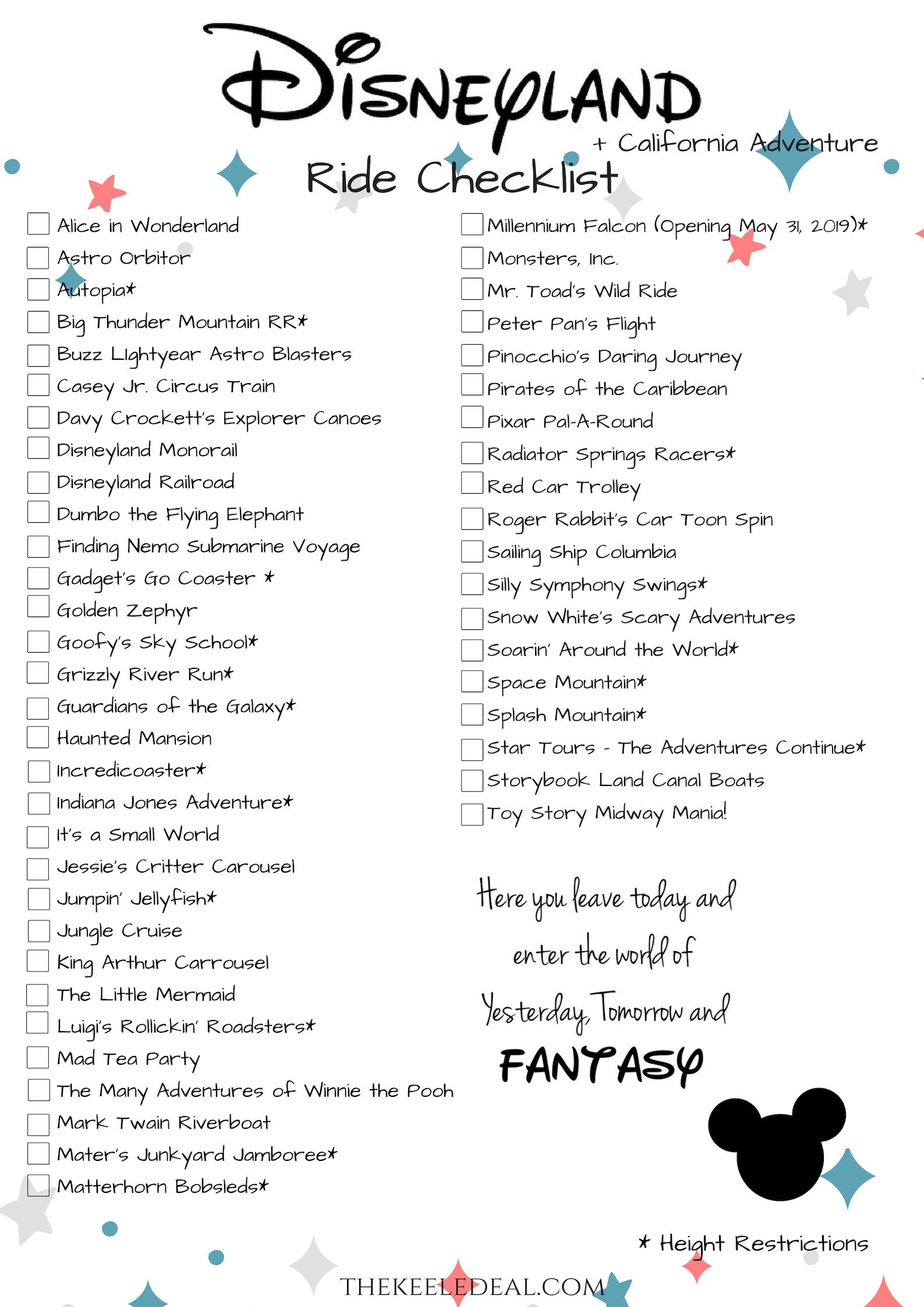Disneyland Ride Checklist {Free Printable} | Family Life