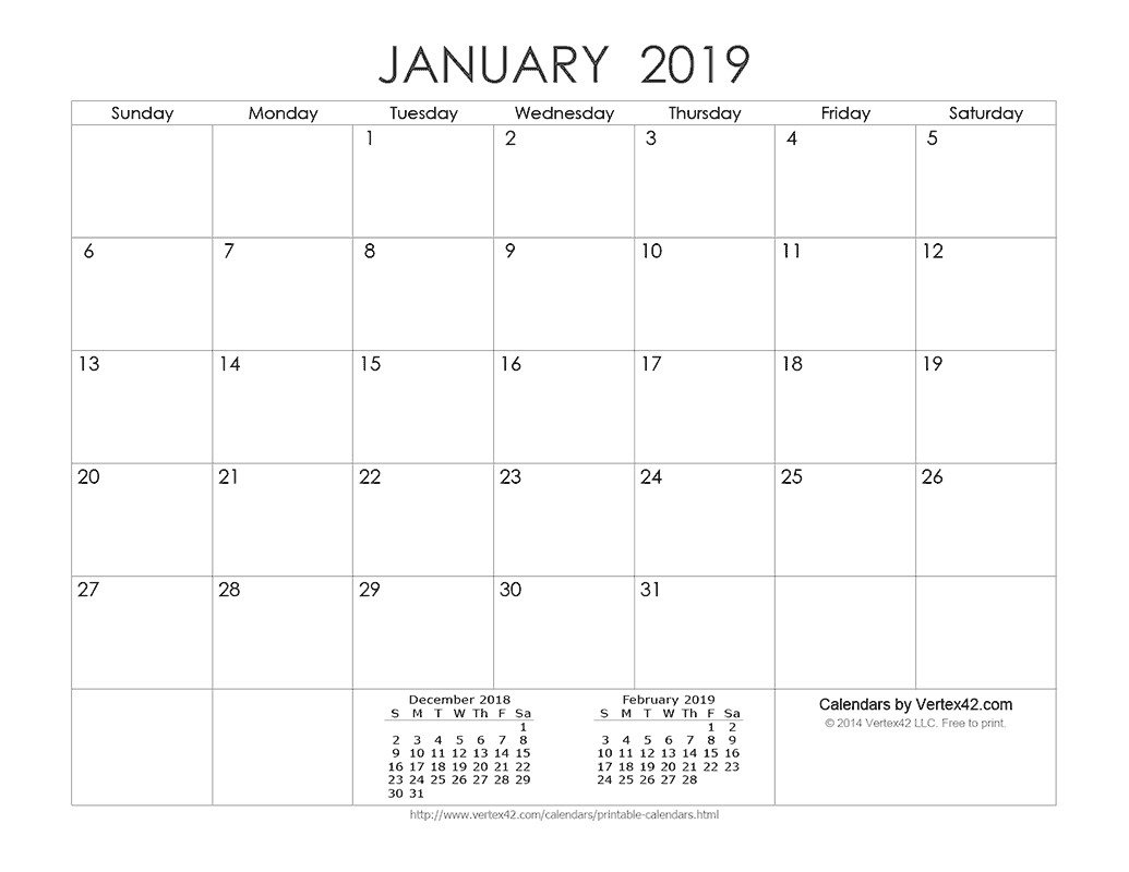 Download A Free Printable Ink Saver 2019 Calendar From