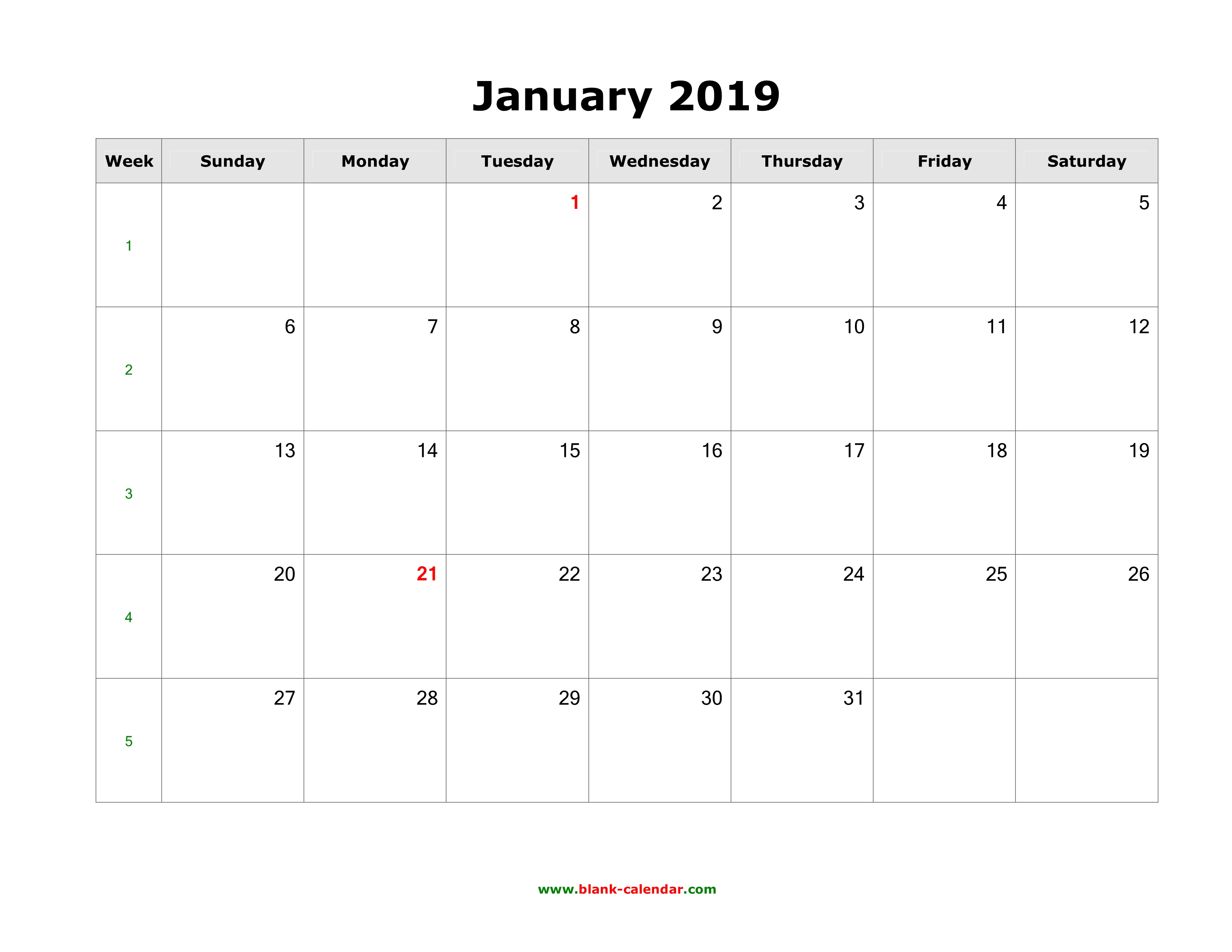 Download Blank Calendar 2019 (12 Pages, One Month Per Page