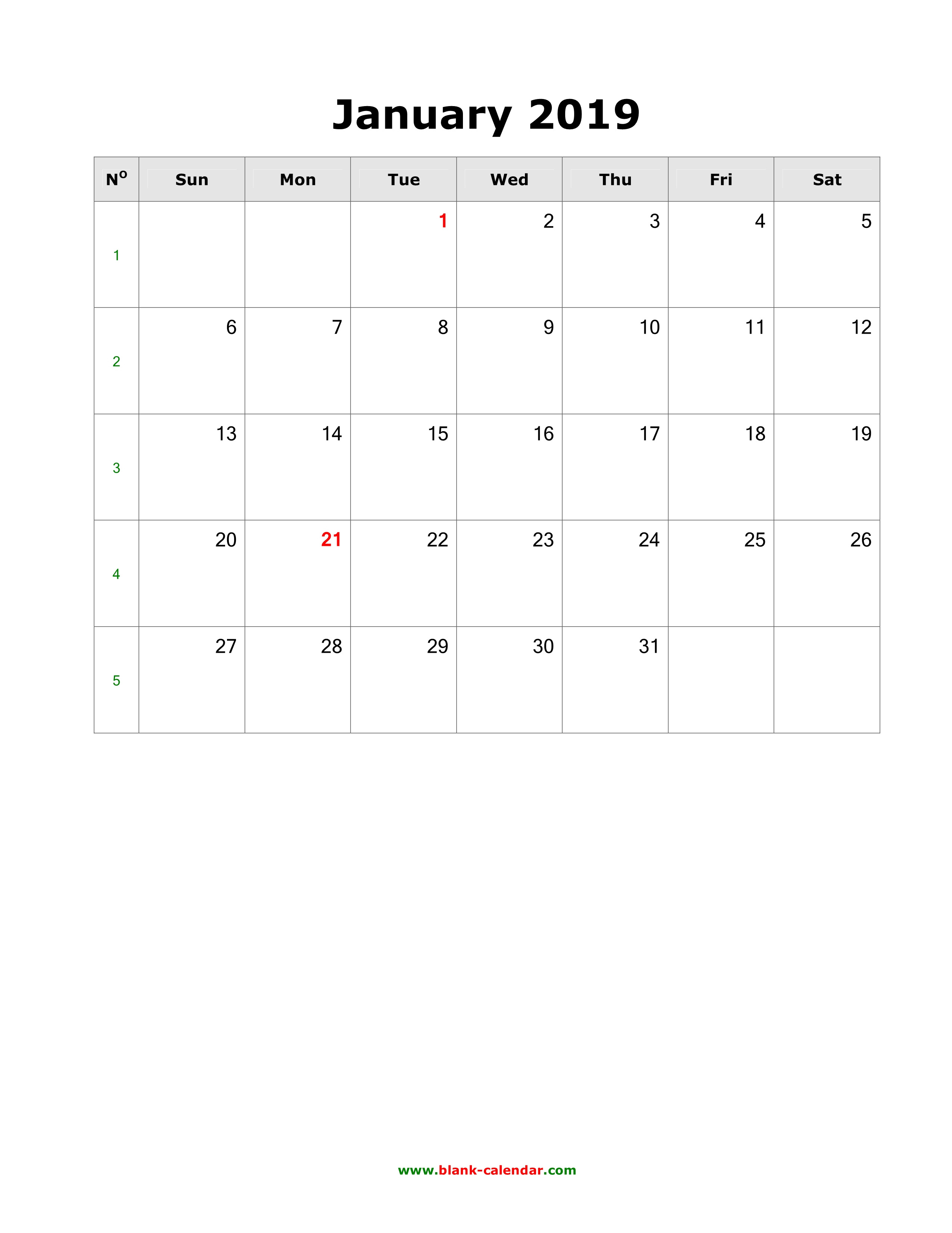Download Blank Calendar 2019 (12 Pages, One Month Per Page