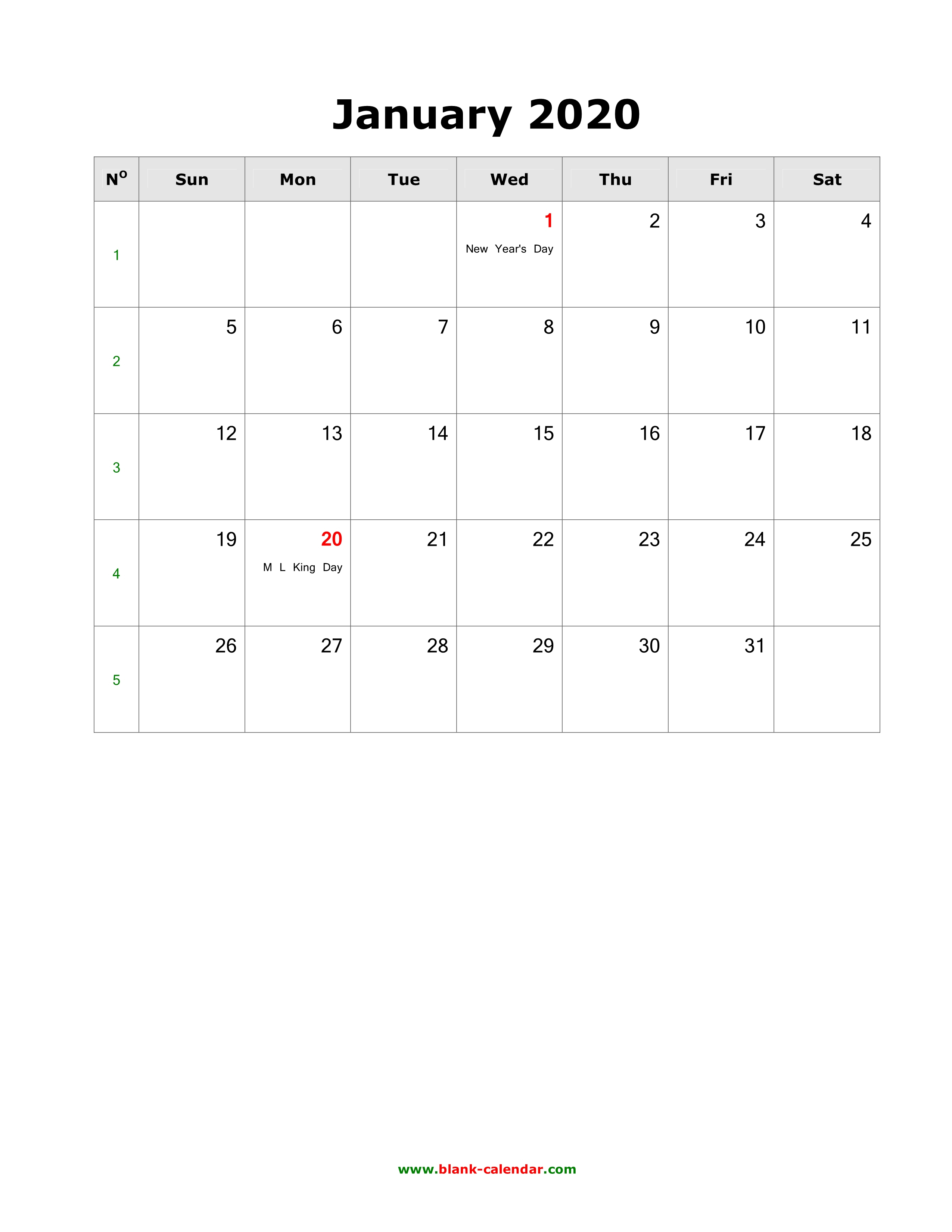 Download Blank Calendar 2020 With Us Holidays (12 Pages, One