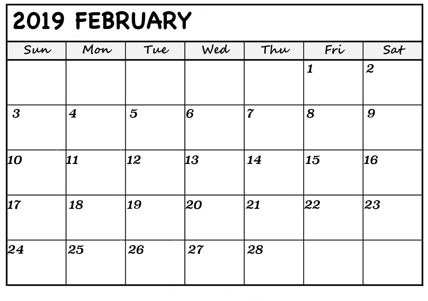 Download February 2019 Printable Calendar Pdf Excel Word