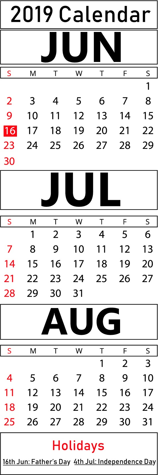 Download Free Printable June &amp; July &amp; August Calendar