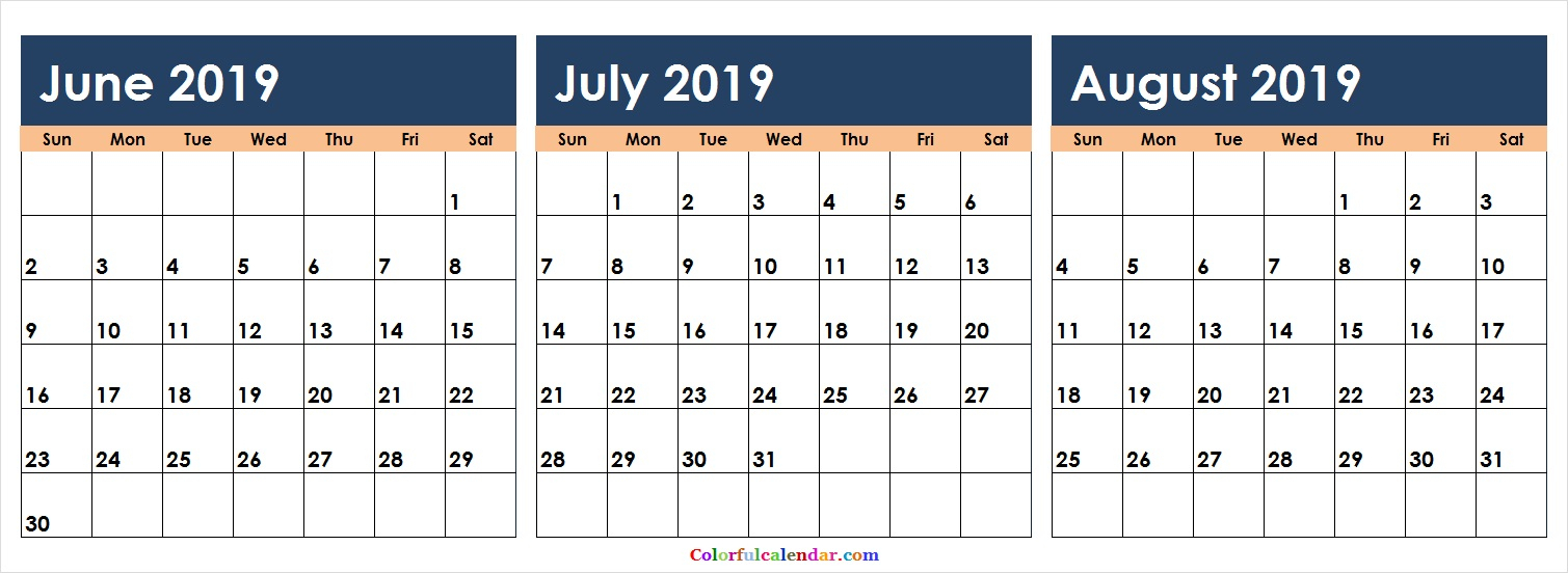 Download June July August 2019 Calendar Colorful | 2018 Calendar