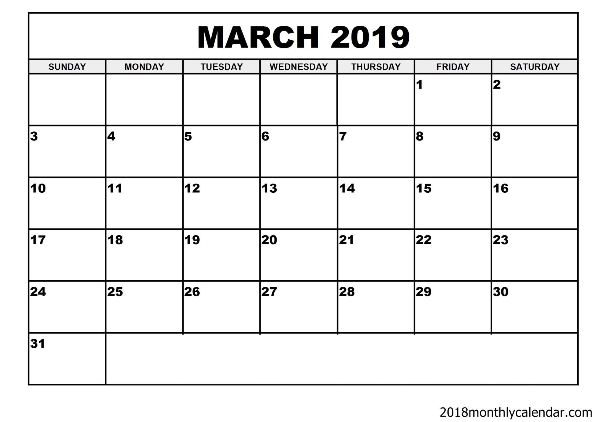 Download March 2019 Calendar – Blank Template - Editable