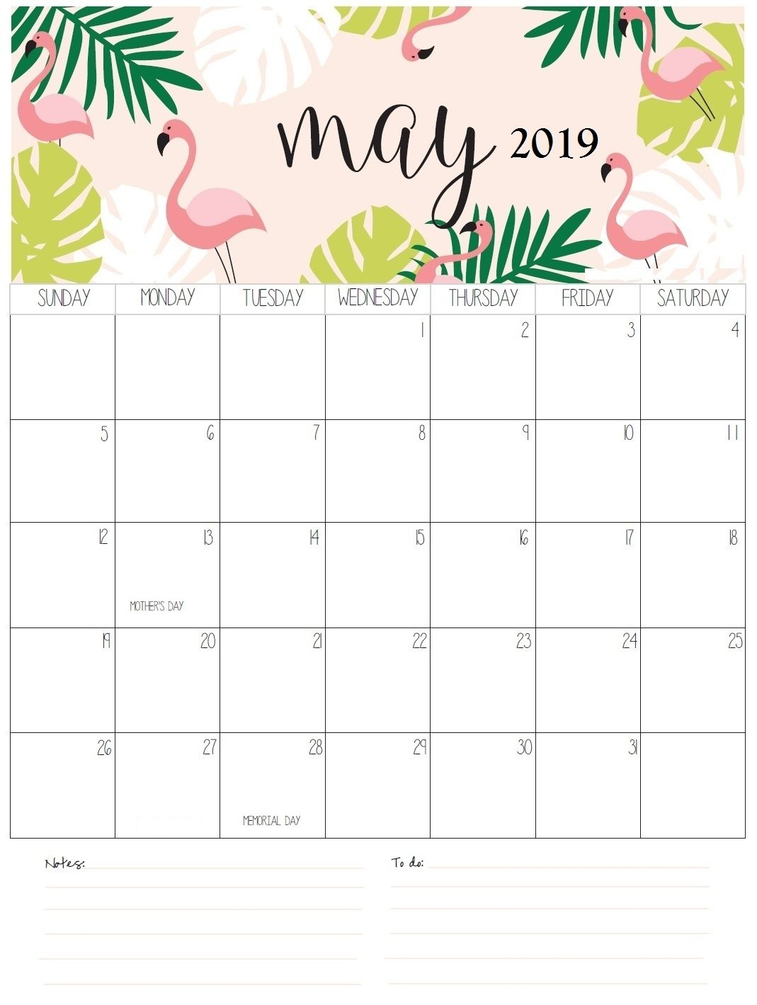 Download May 2019 Printable Calendar Template Free