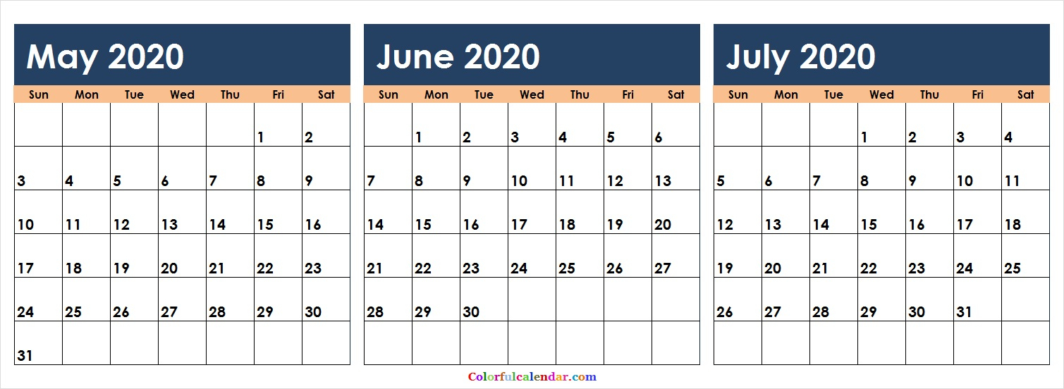 Download May June July 2020 Calendar Colorful Design | 2020