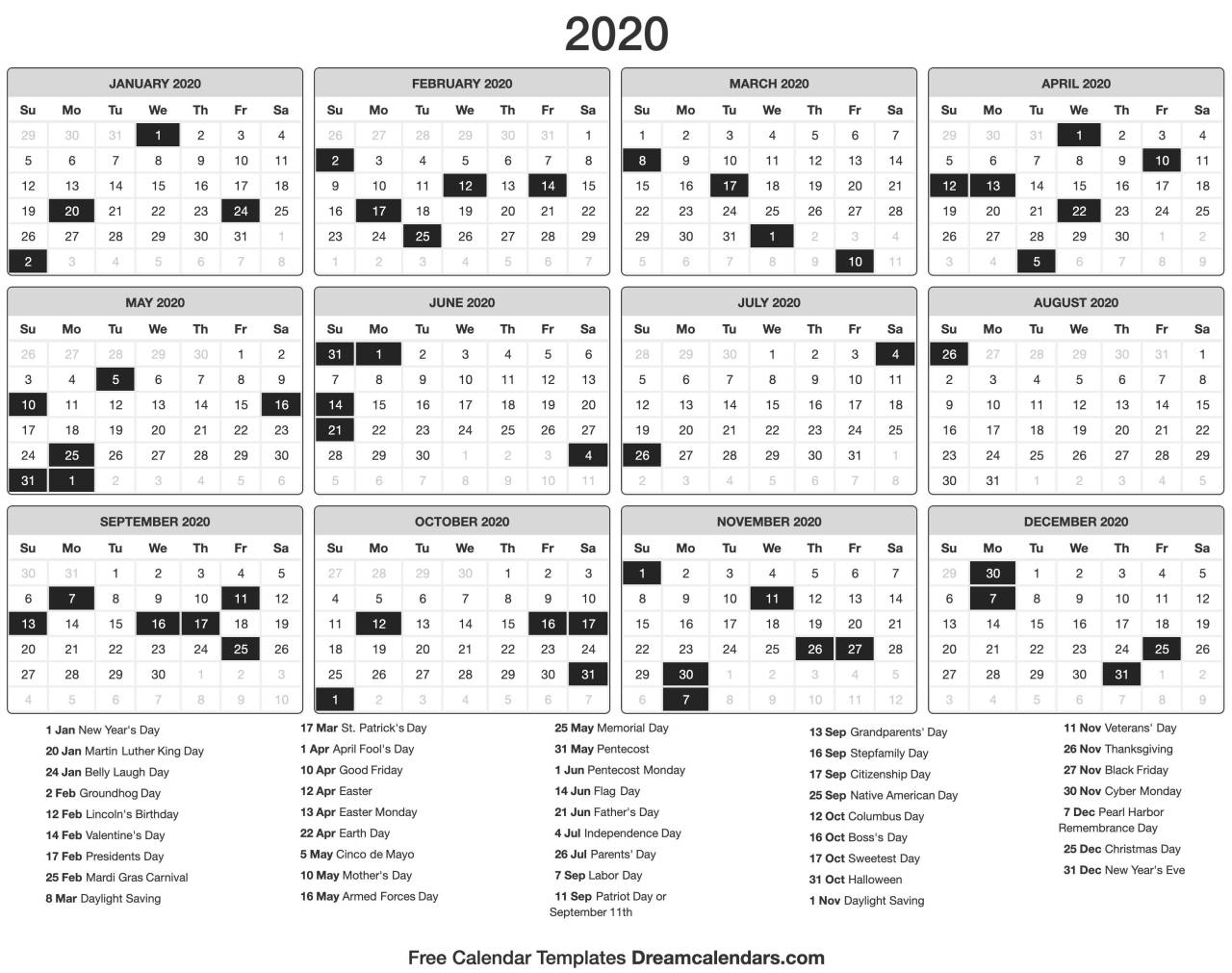 Dream Calendars: Make It 2019 Template — Printable 2020