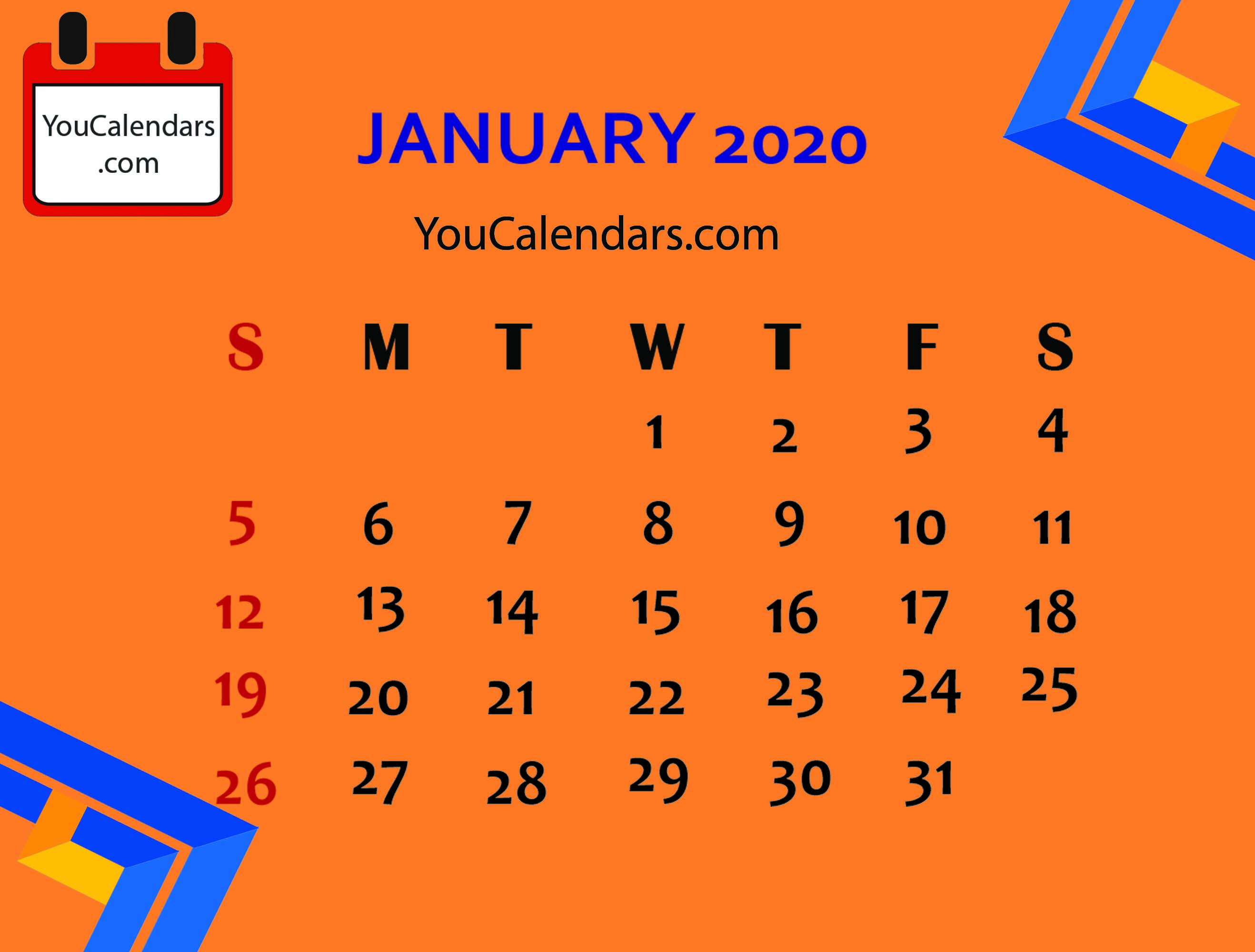 ✅Free January 2020 Calendar Printable Template - You Calendars