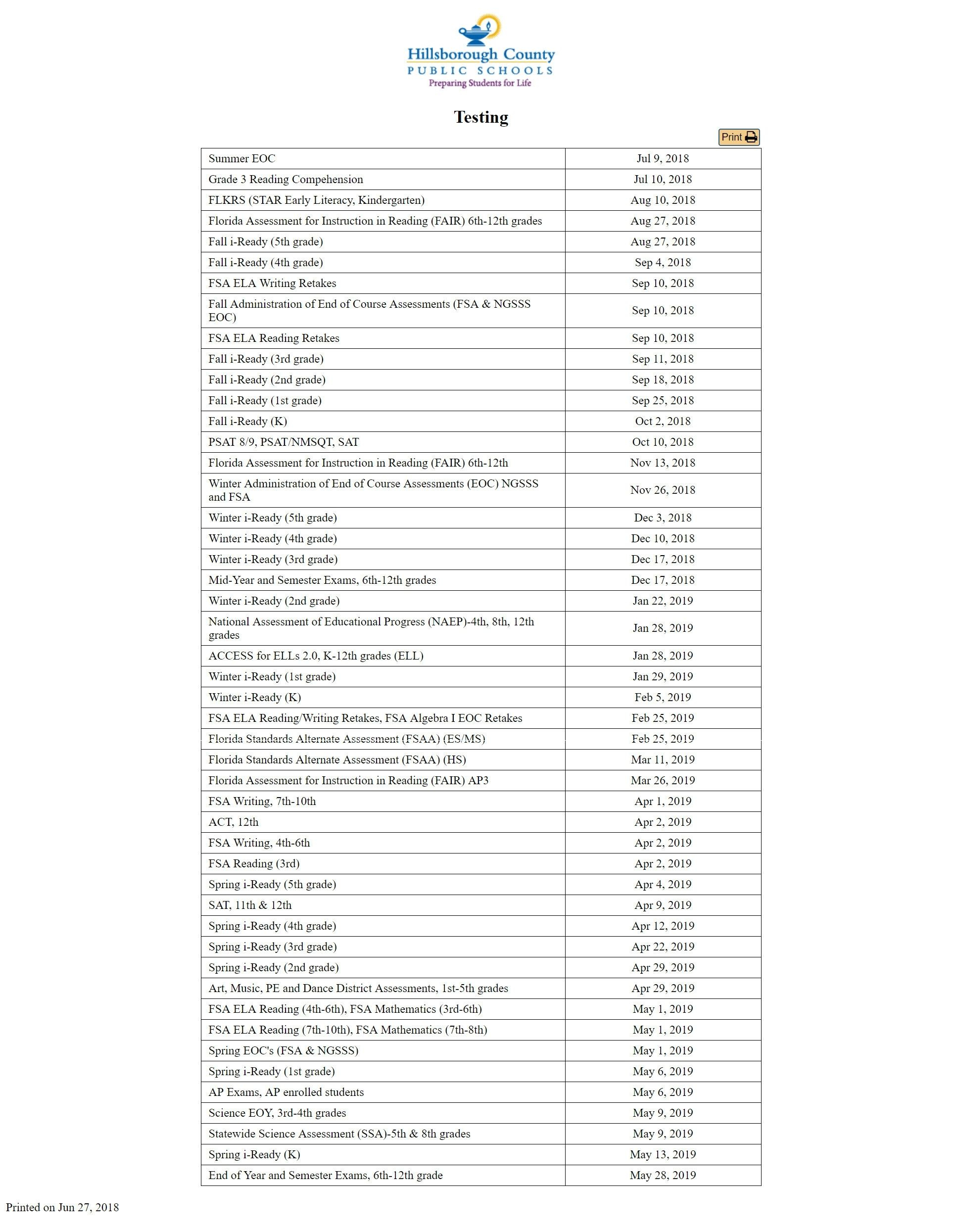 2020 Hillsborough County School Printable Calander Example Calendar