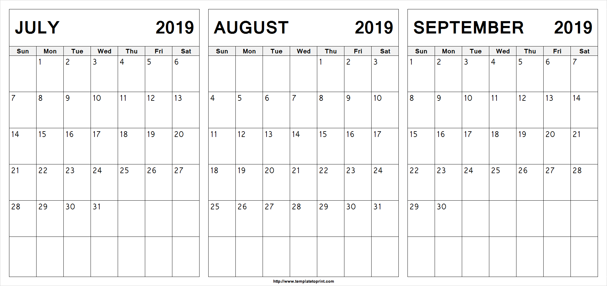 Edit Printable July August September 2019 Calendar | 2019