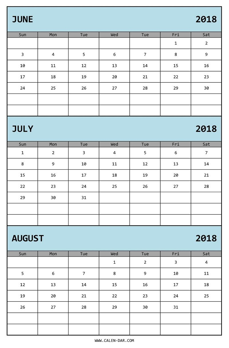 Edit Three Month Calendar 2018 June July August In Ms Excel