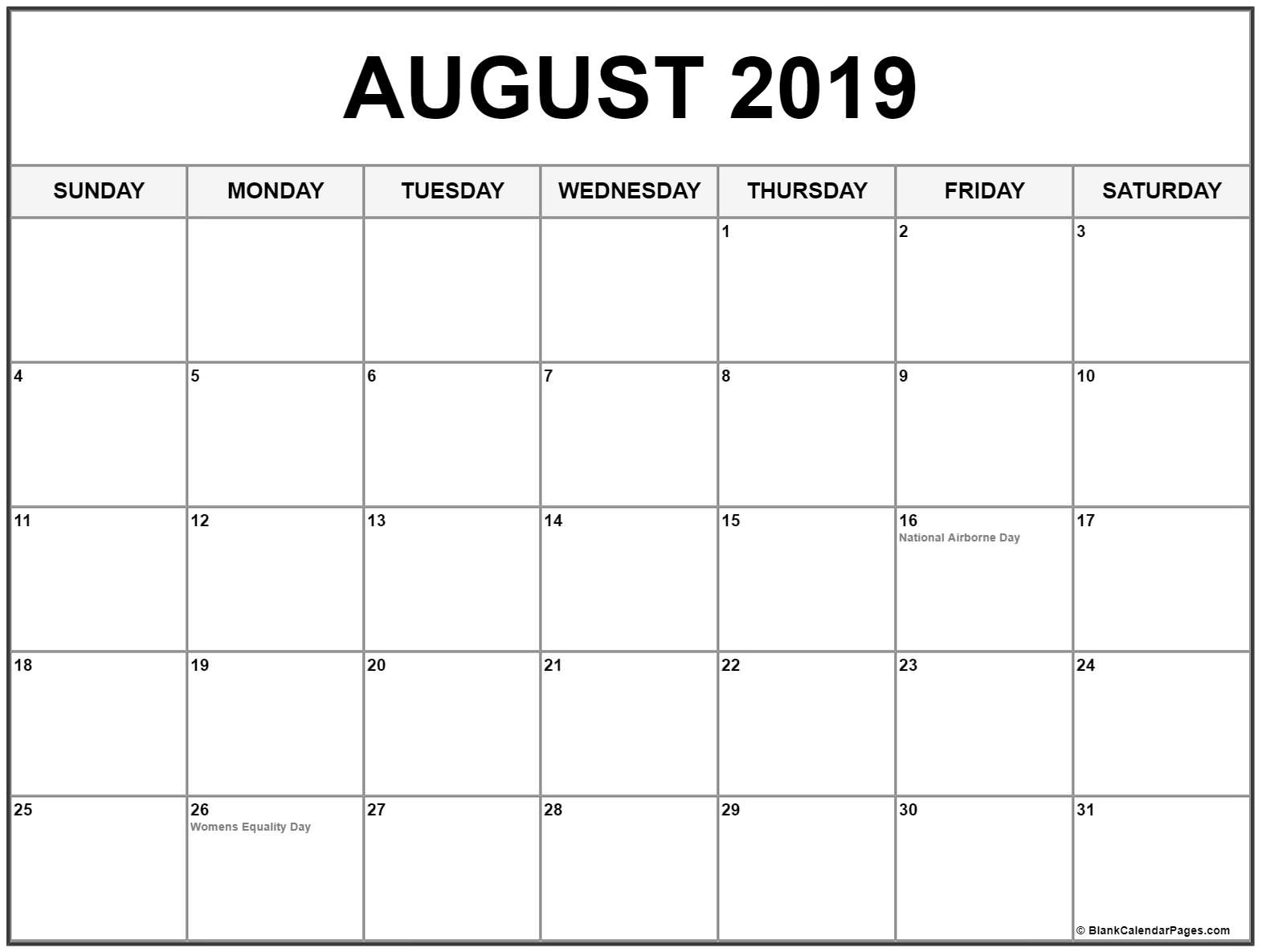 Editable August 2019 Calendar Printable Blank Template With