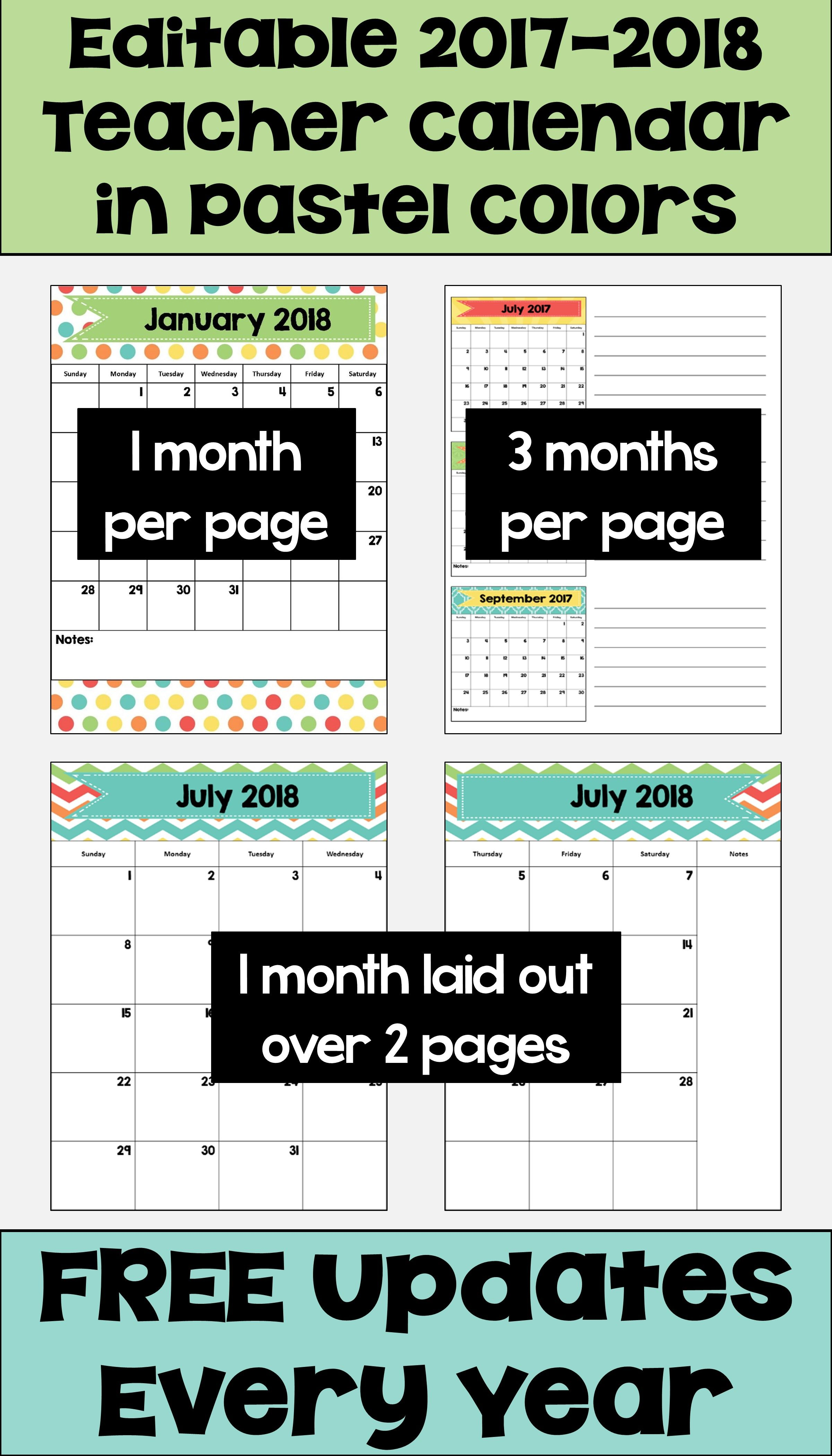 Editable Calendar 2019-2020 With Free Updates In Pastel