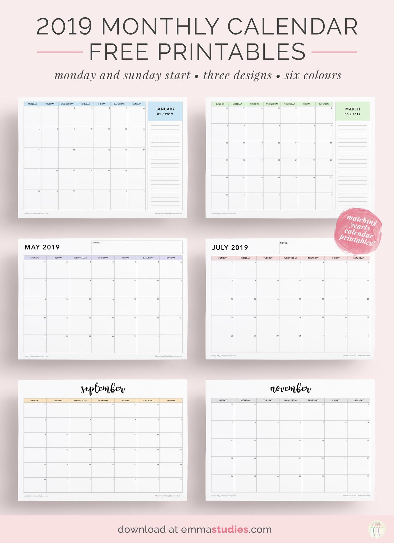 Emma&#039;s Studyblr — Free 2019 Monthly Landscape Calendar