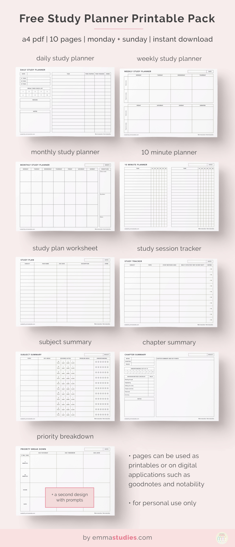 Emma&#039;s Studyblr — Free Study Planning Printable Pages! Here