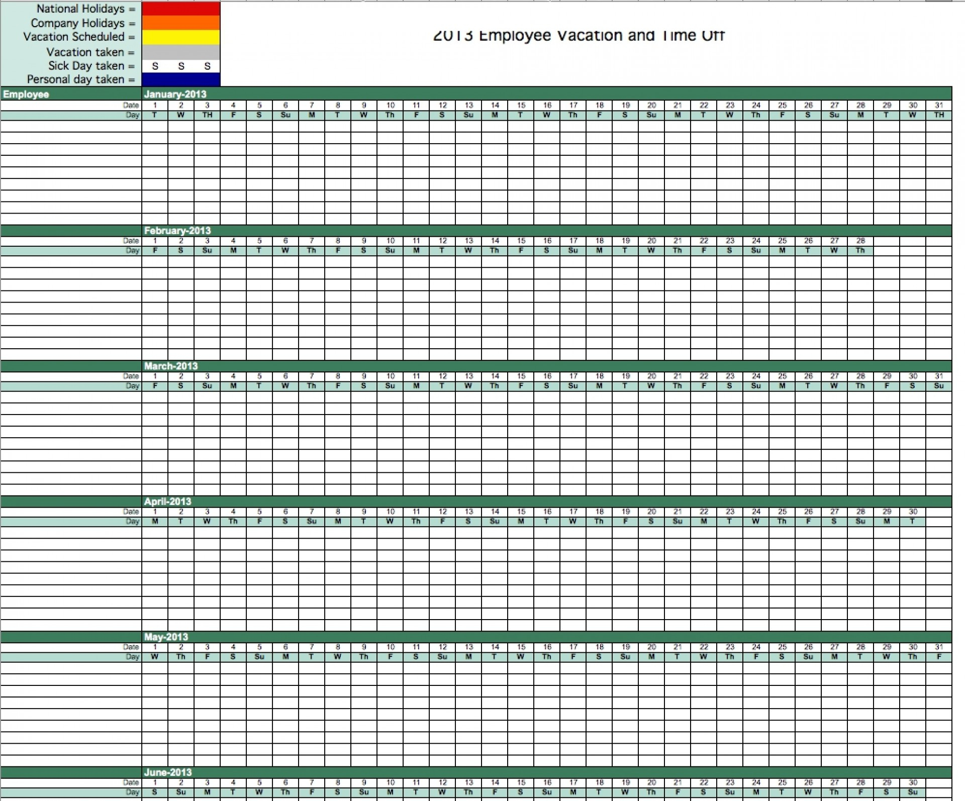 Employee Schedule Calendar Template Vacation Ulyssesroom