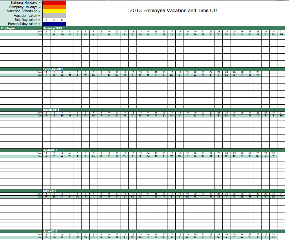 Employee Vacation Calendar Template