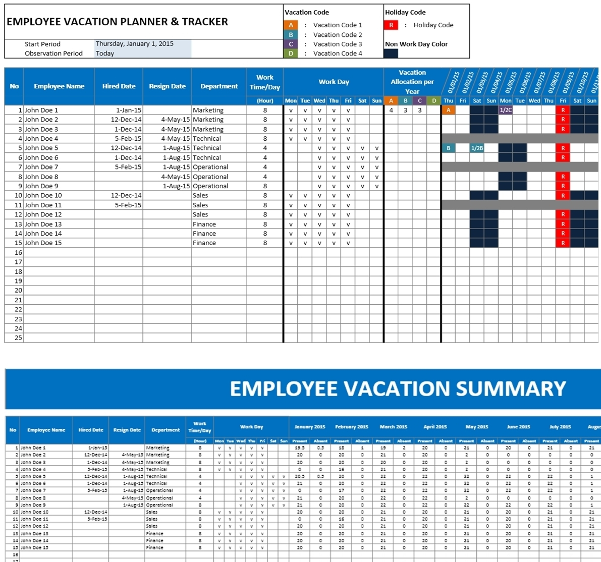 Employee Vacation Planner | Excel Templates | Excel Spreadsheets