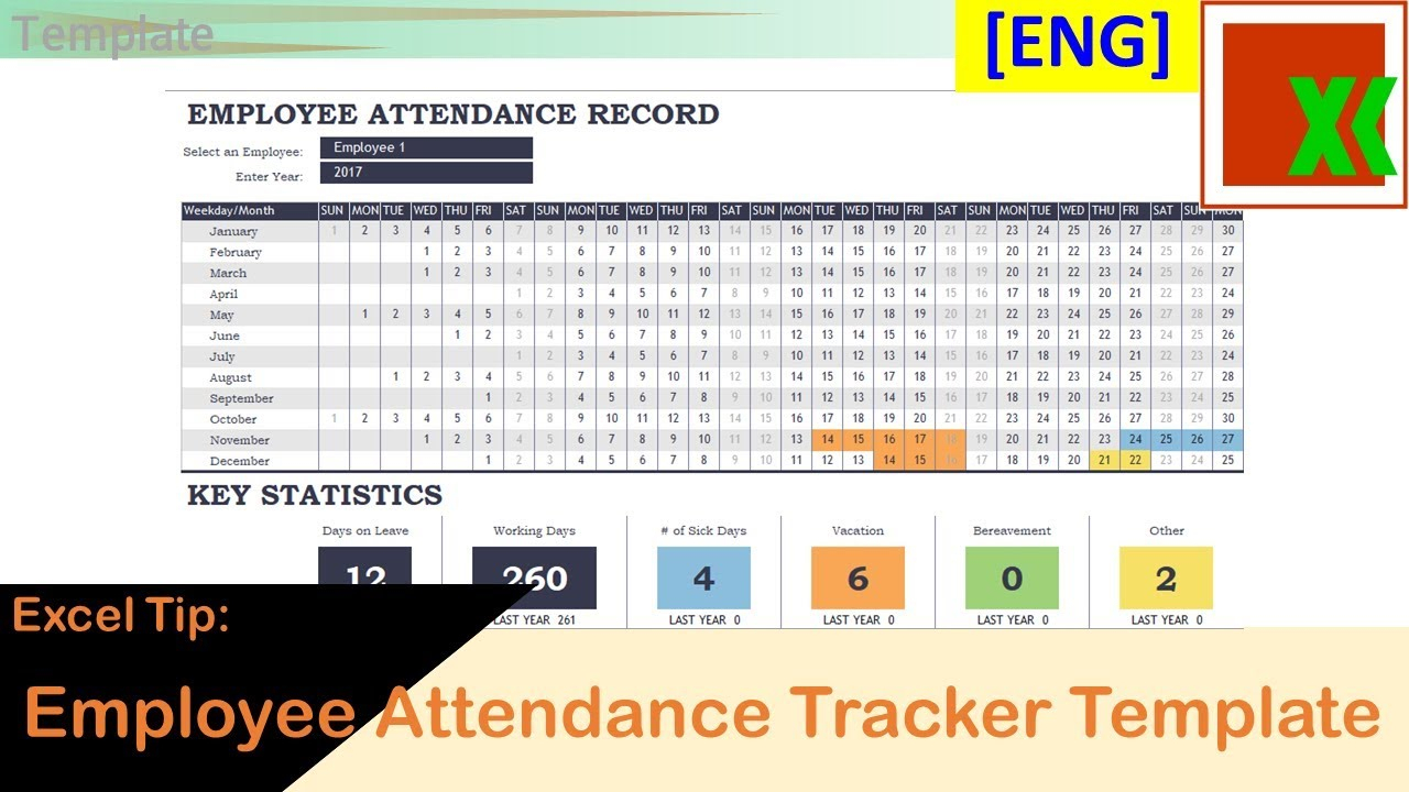 [Eng] Employee Attendance Tracker Template - Free Excel Template Microsoft