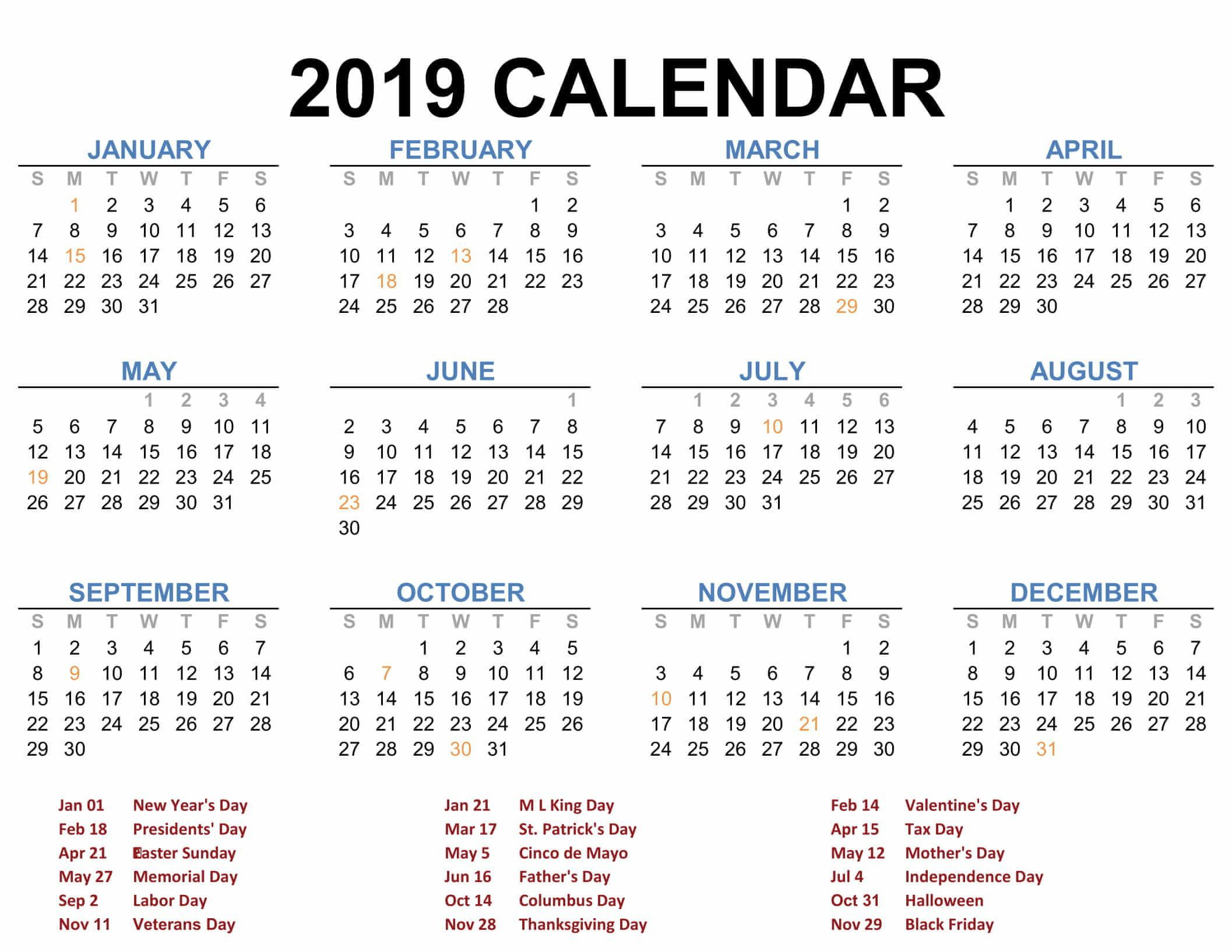 Next Year Calendar 2019 Malaysia