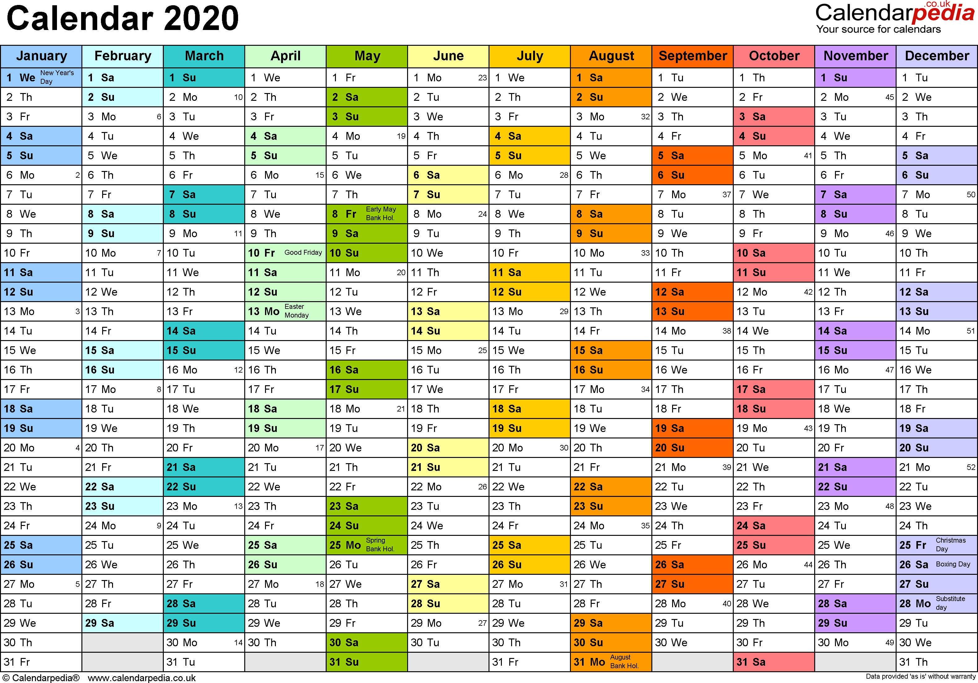 Excel Calendar 2020 (Uk): 16 Printable Templates (Xlsx, Free)