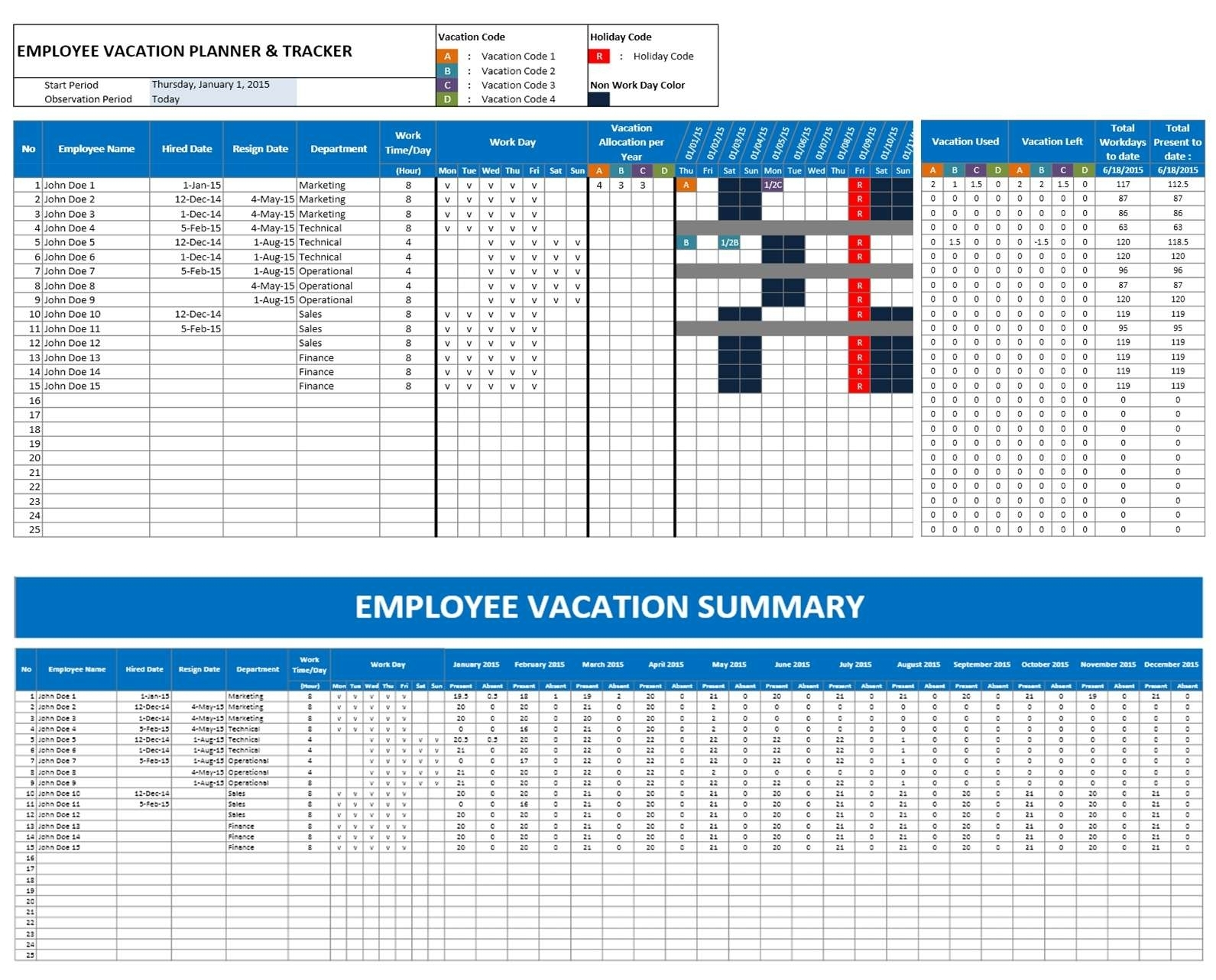 Excel Calendar Employee Vacation • Quarterly Calendar Template