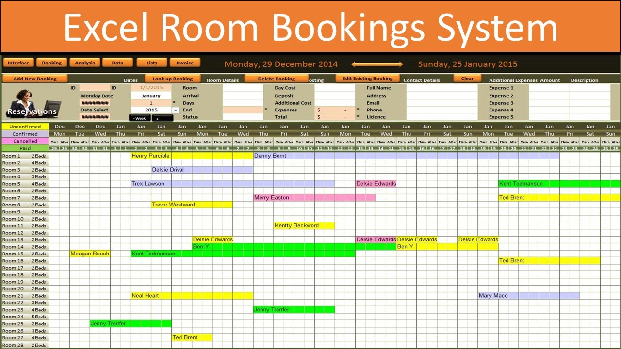 Excel Room Bookings Calendar