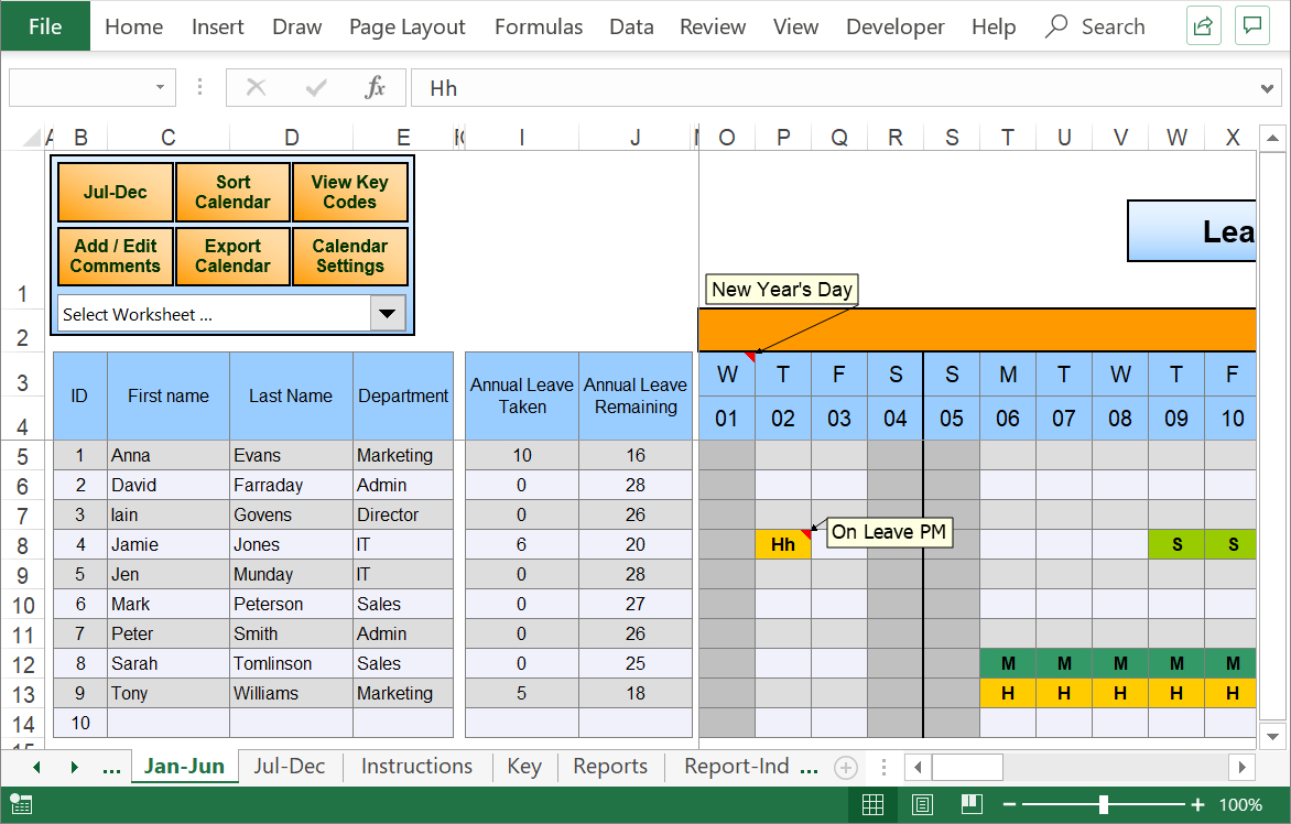 Excel Staff Leave Holiday Planner