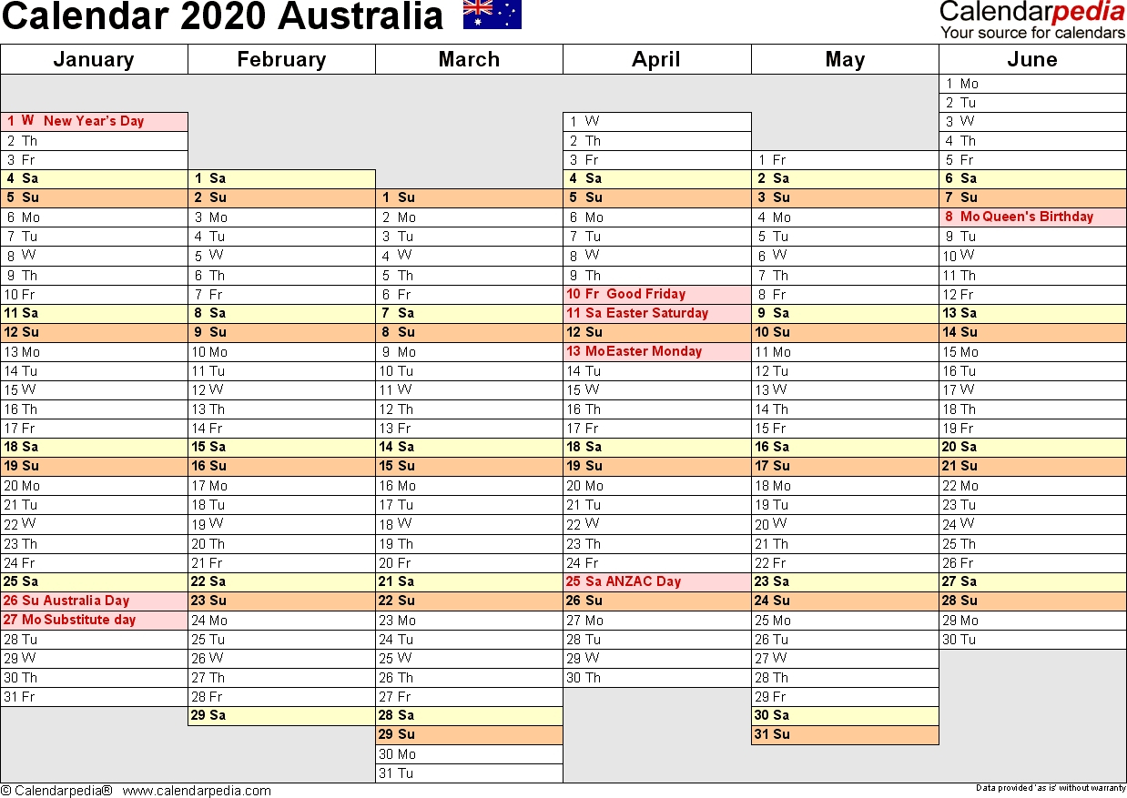 Extraordinary 2020 Calendar Template Australia • Printable