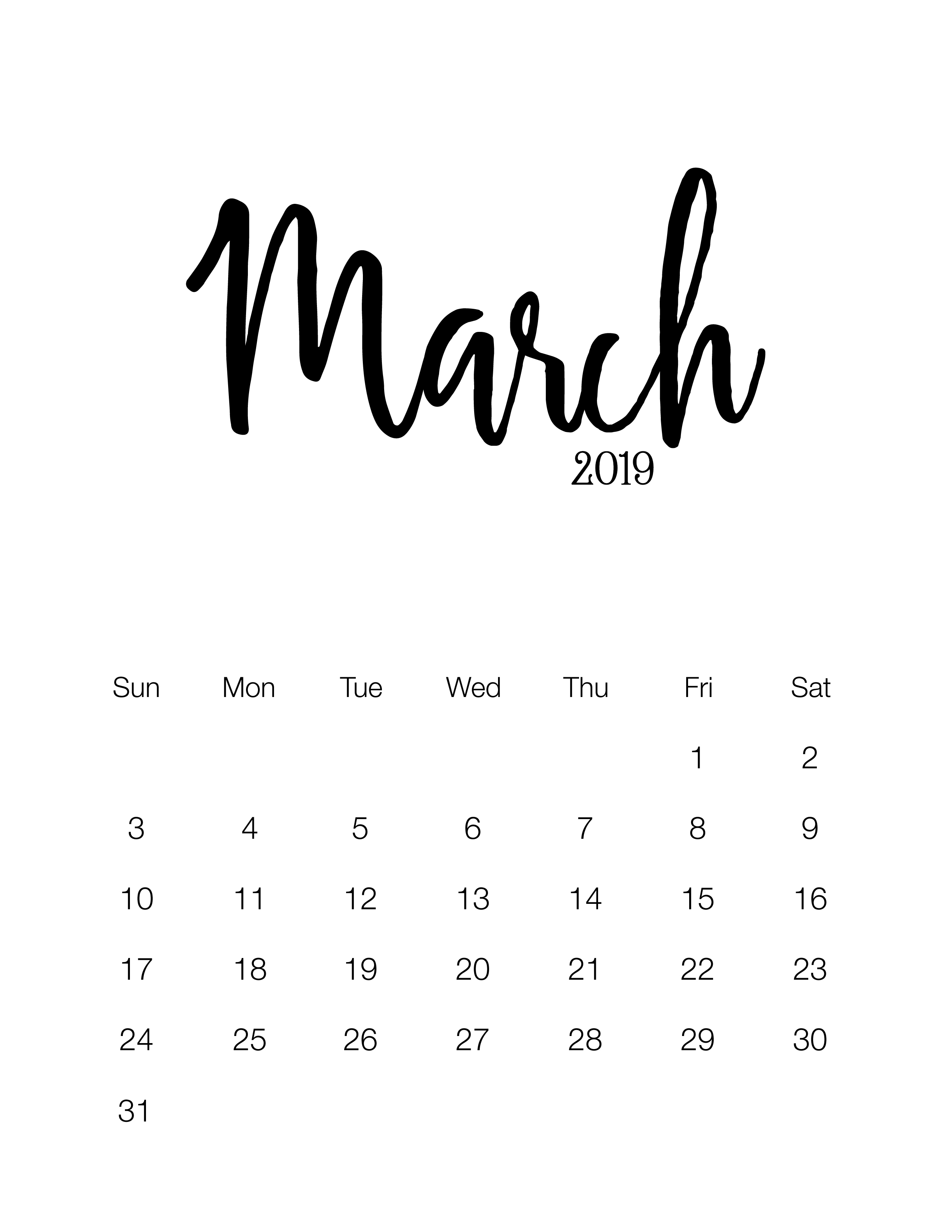 Fabulous And Free Printable 2019 Minimalistic Calendar - The