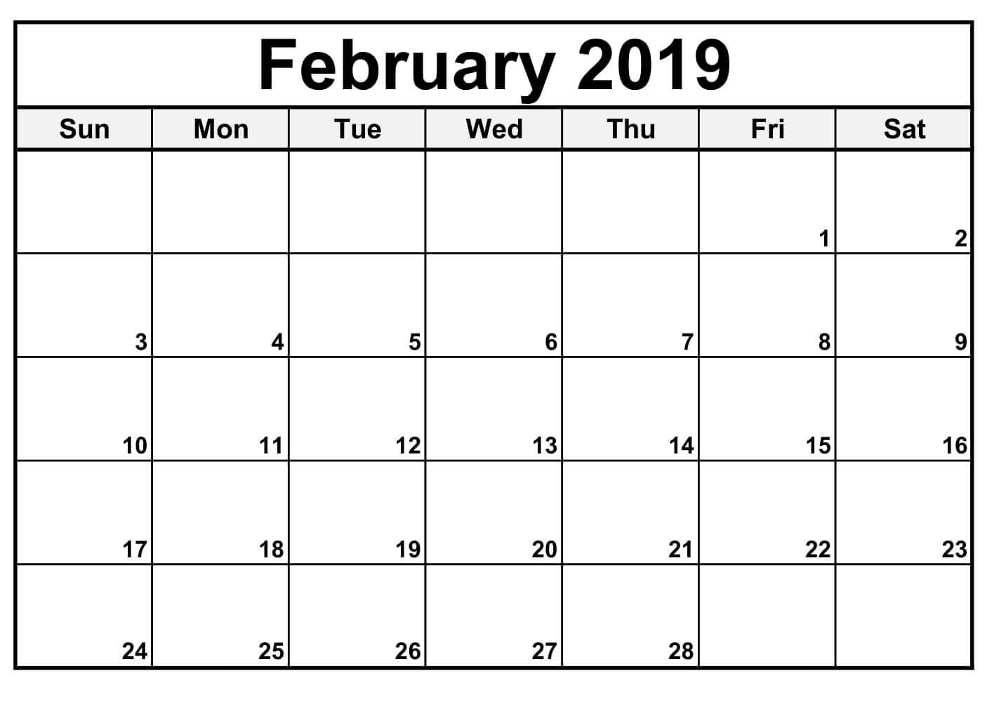 February 2019 Calendar Editable | Free Printable February