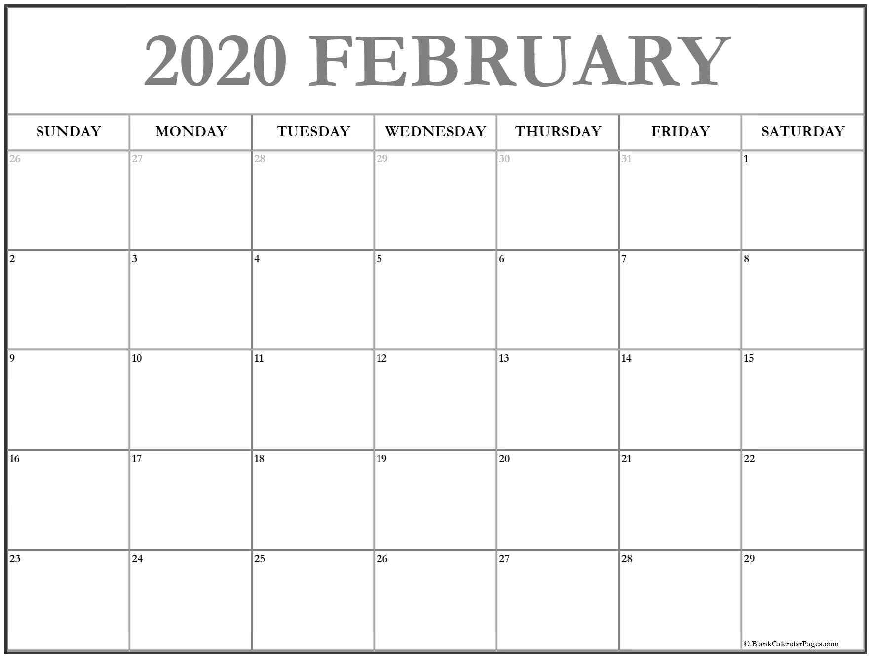 February 2020 Calendar | Free Printable Monthly Calendars
