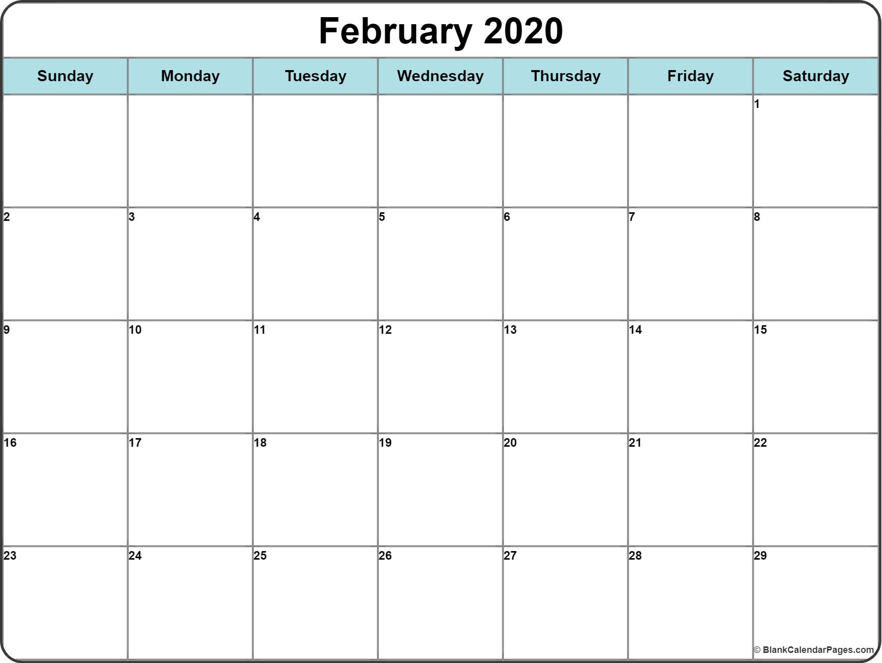 February 2020 Calendar | Free Printable Monthly Calendars