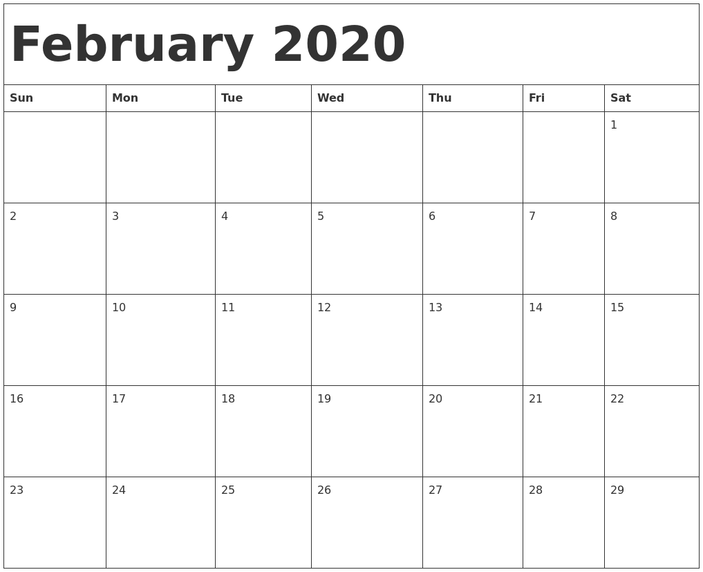 February 2020 Calendar Template