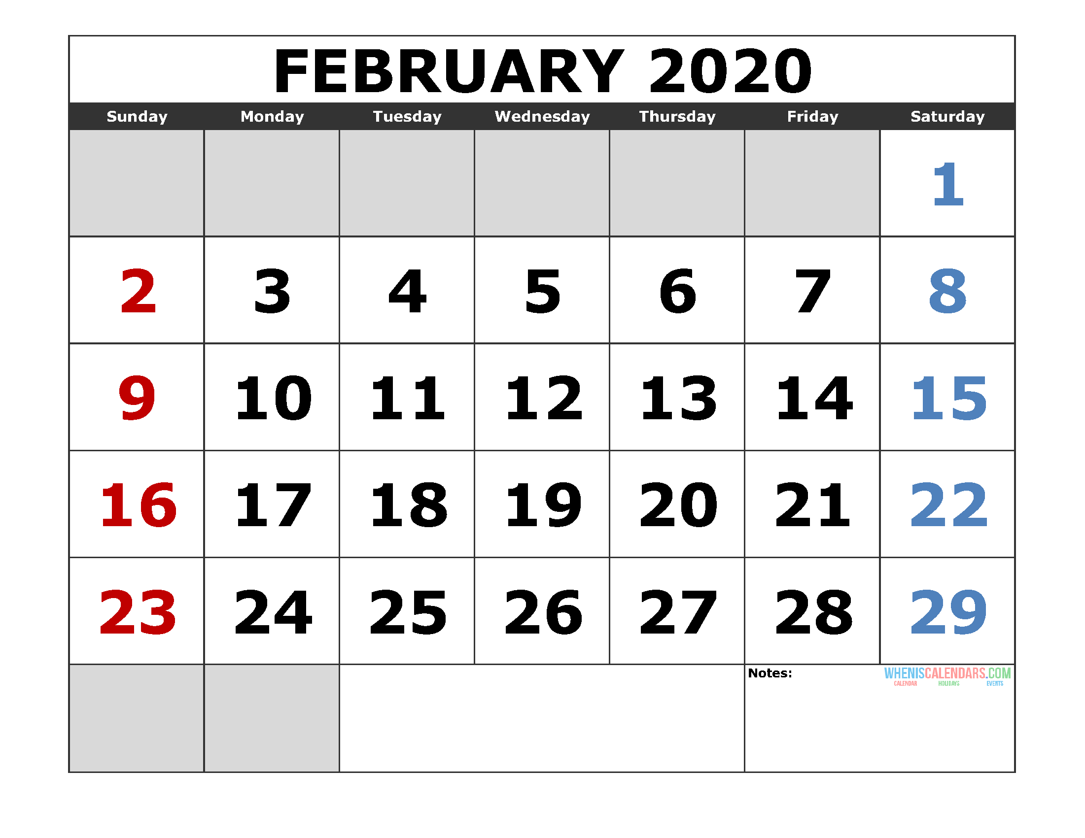 February 2020 Calendar Printable - Printable Word Searches