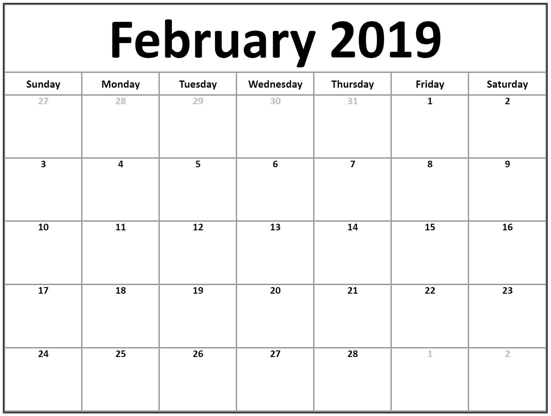 February Calendar 2019 For Office | February Calendar 2019