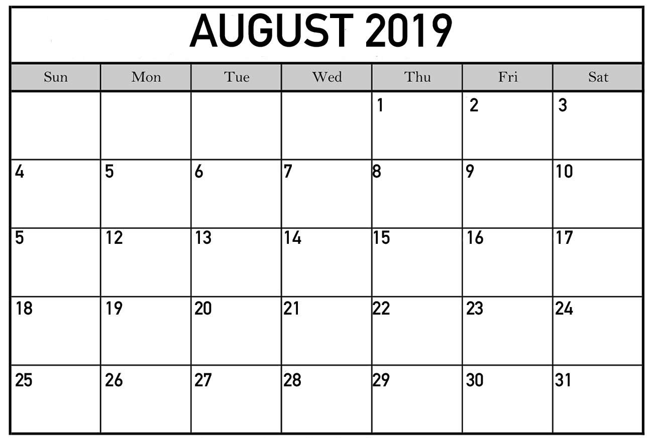 Fillable August 2019 Calendar Template Printable Pdf Word