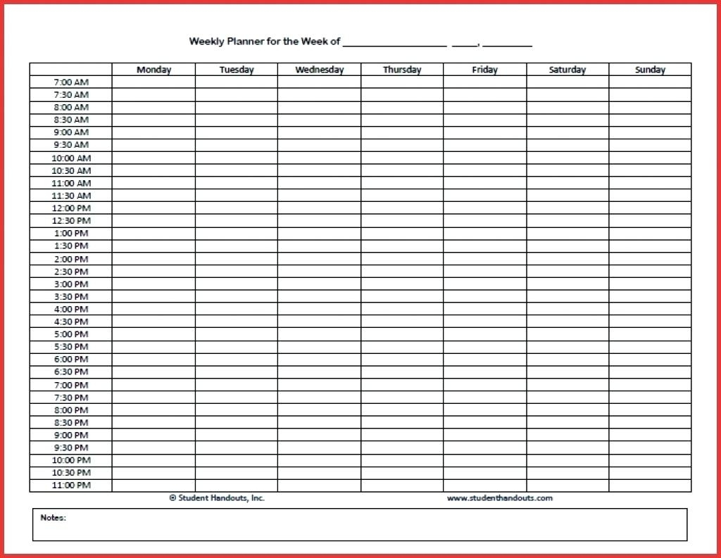 Blank Weekly Calendar 15 Minute Increments Example Calendar Printable