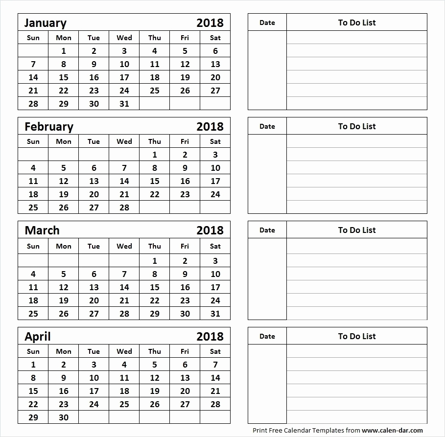 Fine 4 Page Printable Calendar : Mini Calendar Template