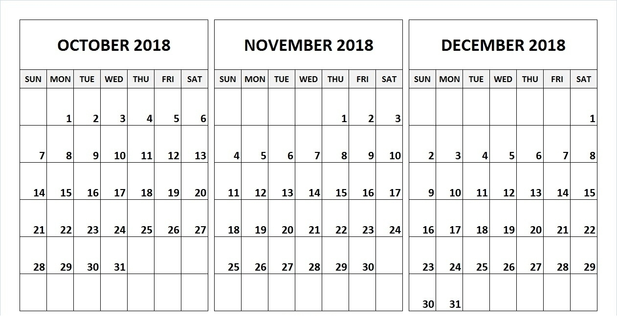 Calendar October Thru December 2019 Example Calendar Printable