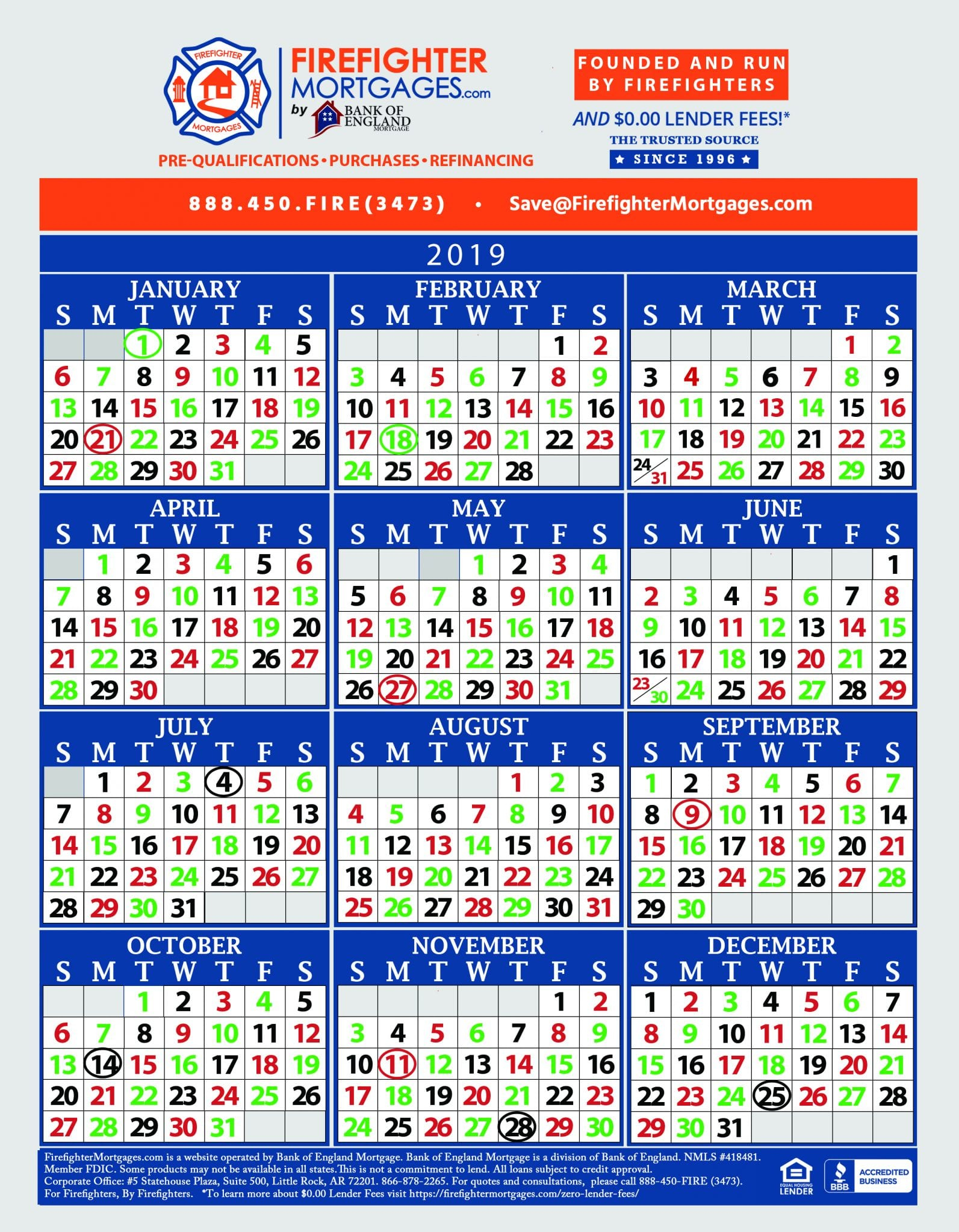Firefighter Shift Calendar, Firefighter Calendar