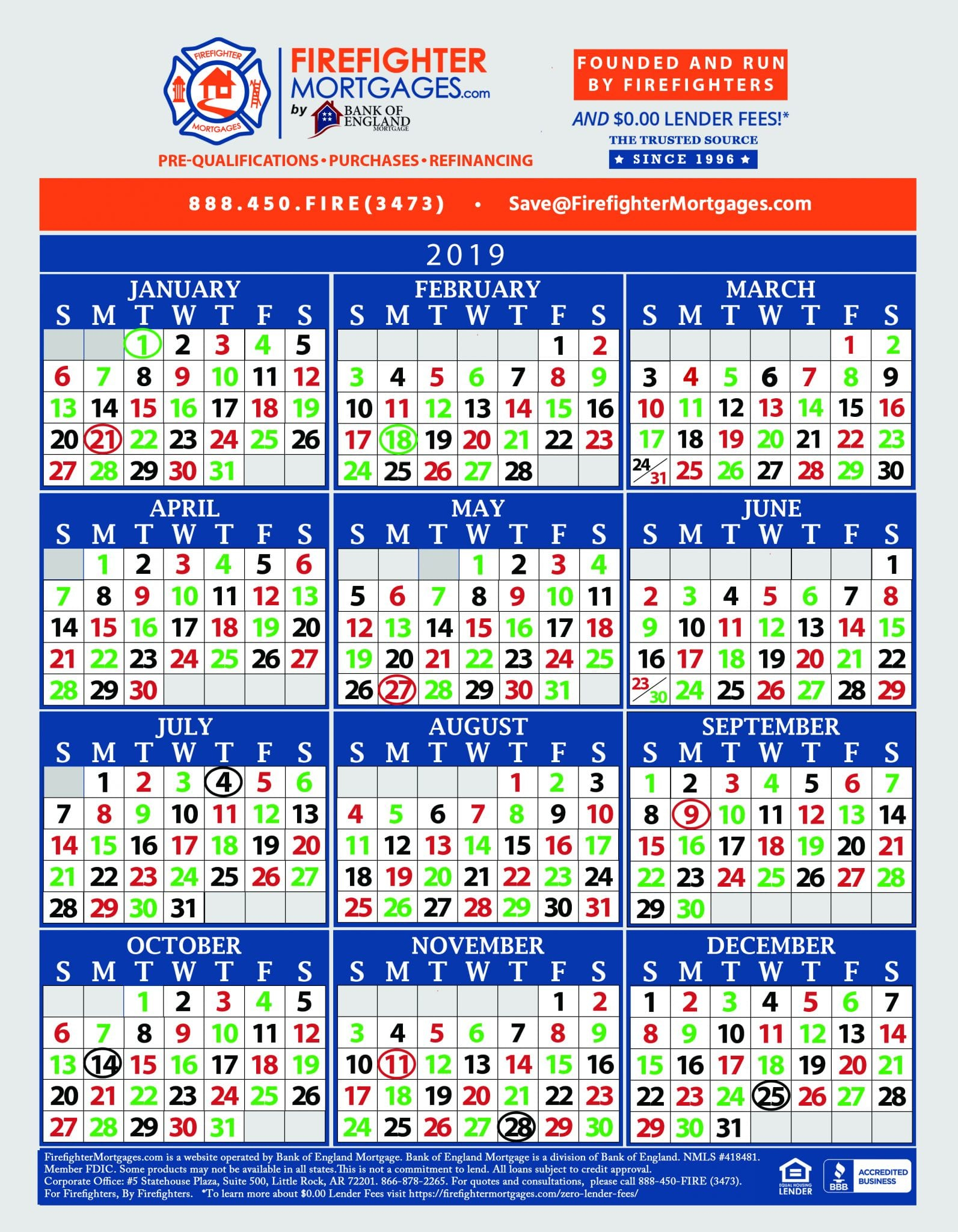 Firefighter Print Out Shift Calender