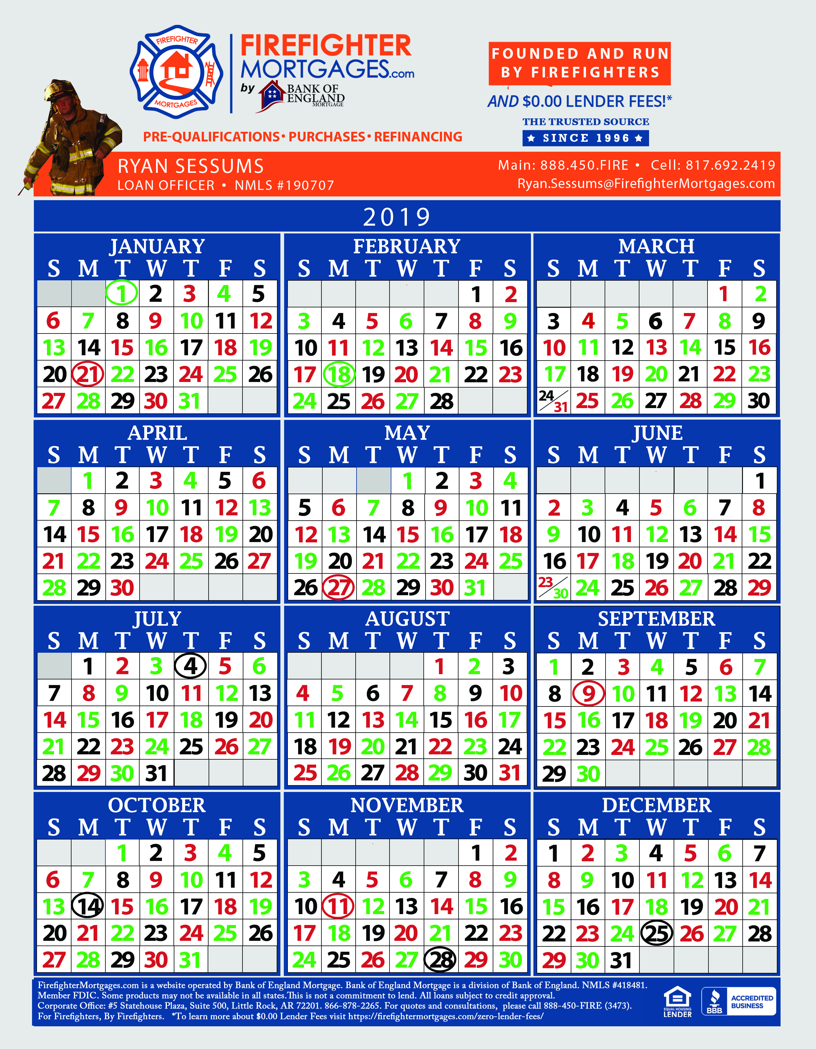 Firefighter Shift Calendar, Firefighter Calendar