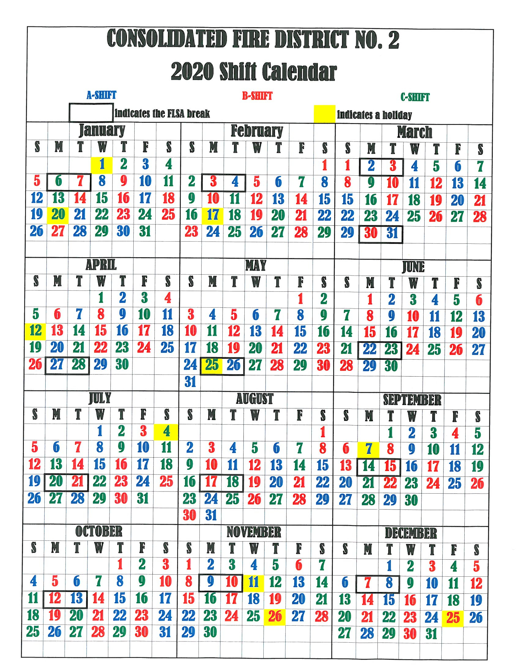 Free Firefighter Printanle Shift Calendars 2020 Example Calendar